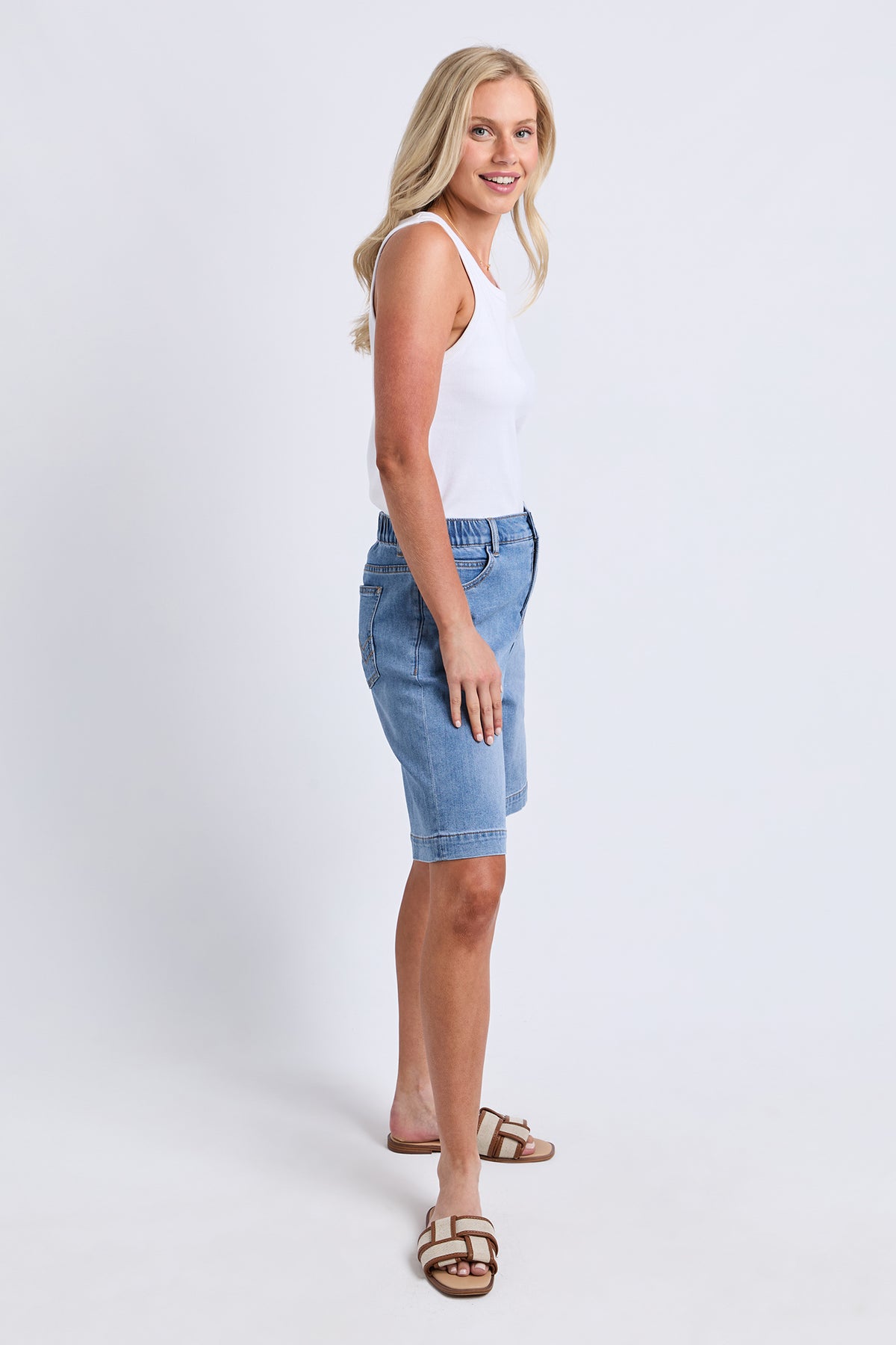 Birdie Long Denim Short Light Blue Wash
