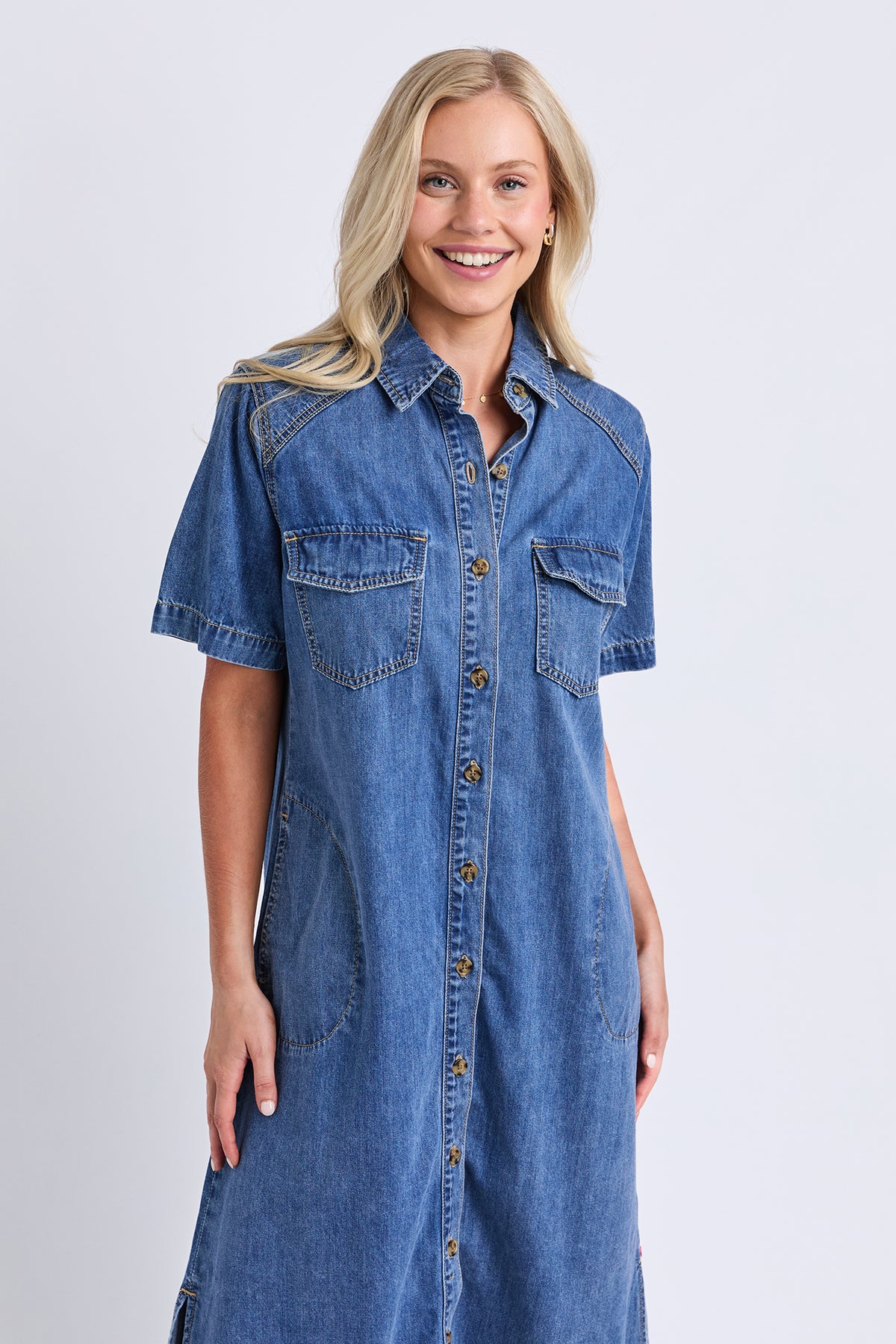 Ayla Denim Midi Dress Mid Blue Wash