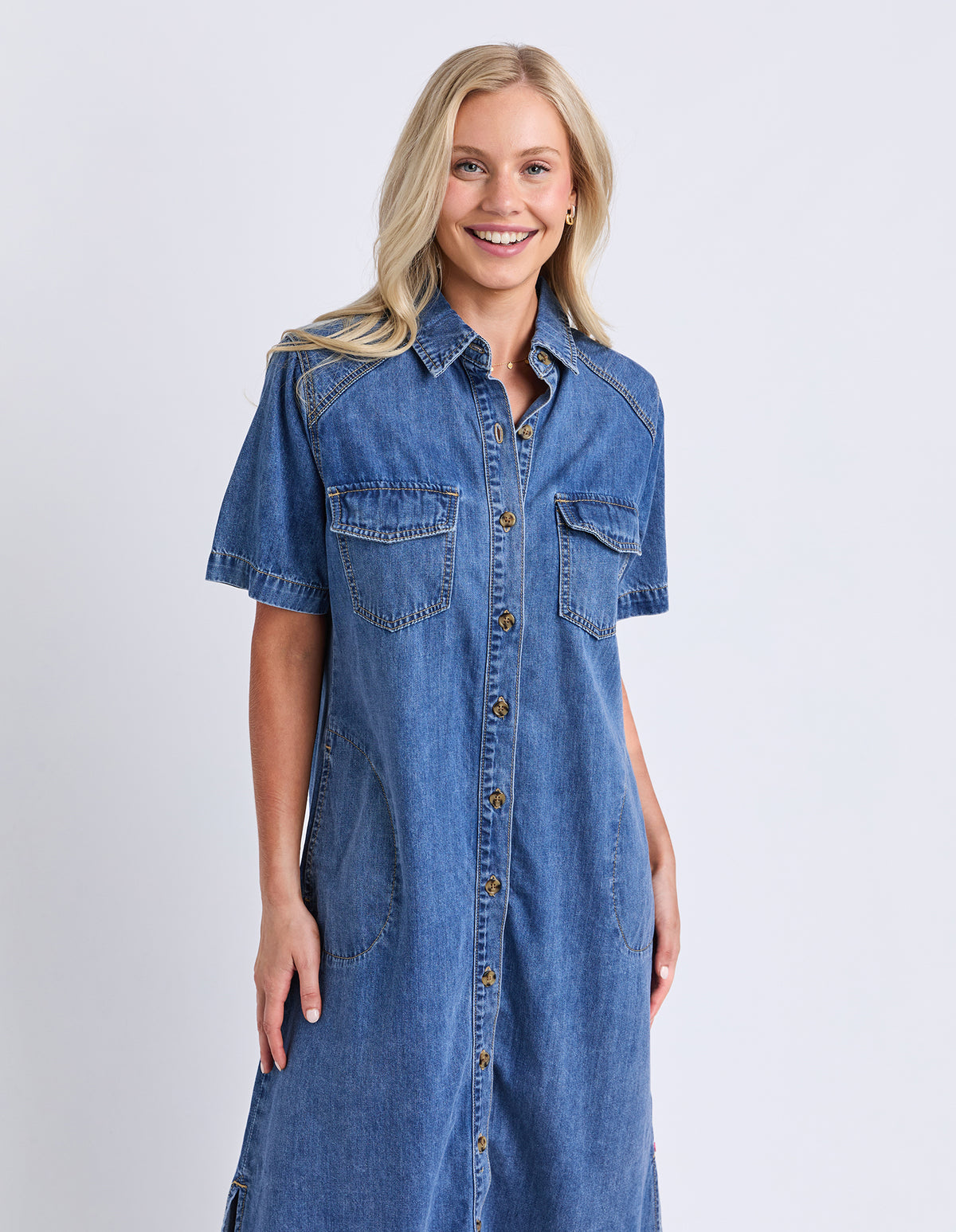Ayla Denim Midi Dress Mid Blue Wash