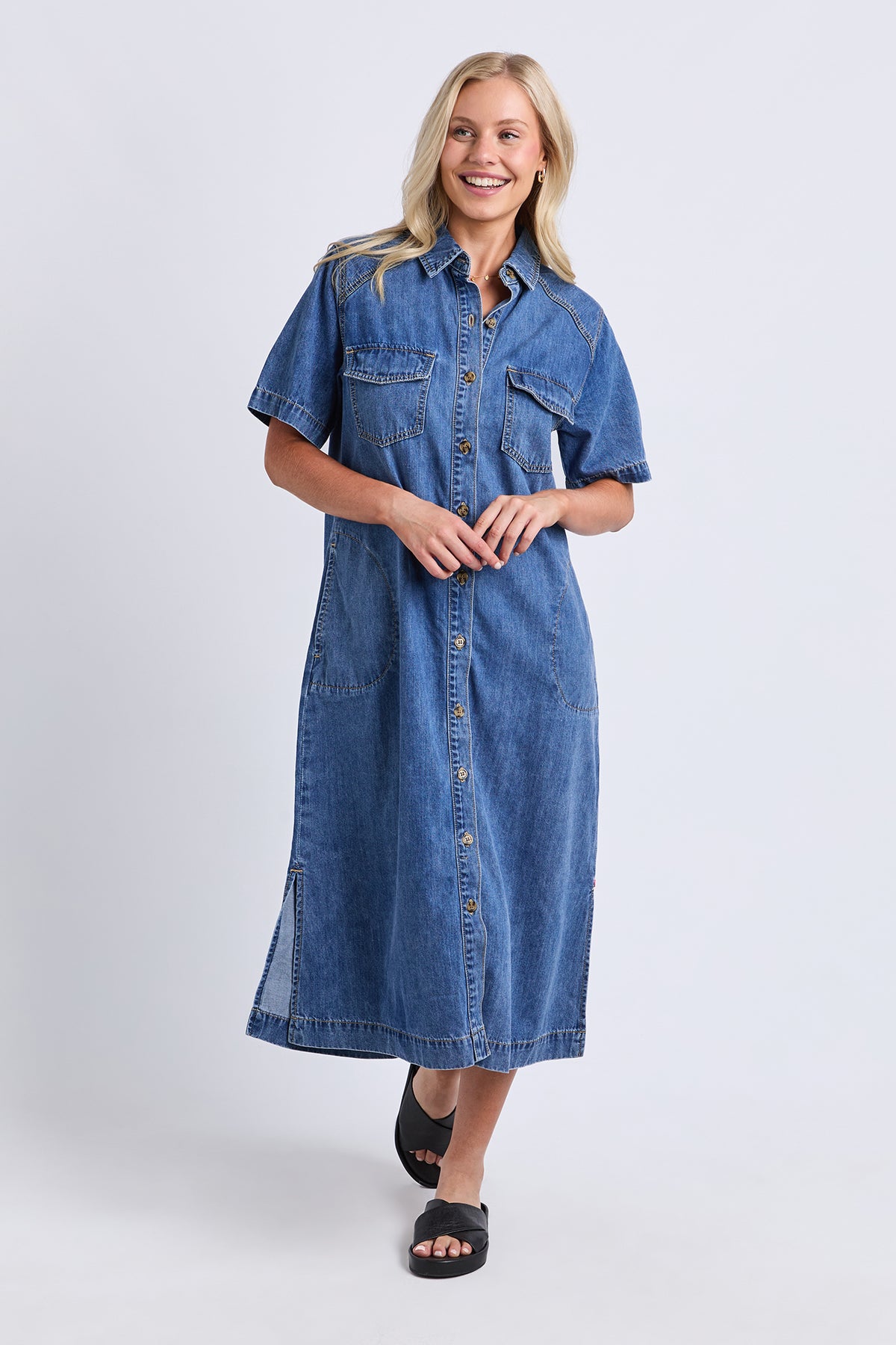 Ayla Denim Midi Dress Mid Blue Wash