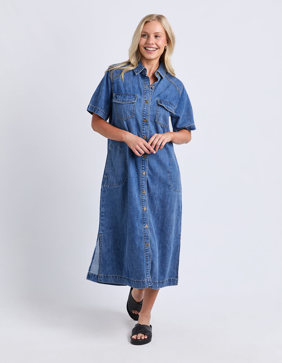 Ayla Denim Midi Dress Mid Blue Wash
