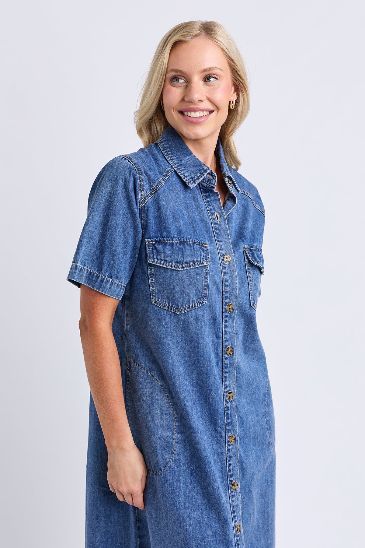 Ayla Denim Midi Dress Mid Blue Wash