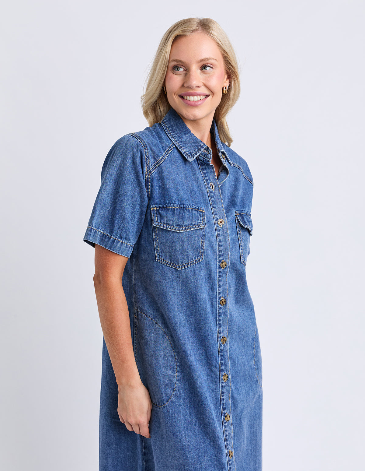 Ayla Denim Midi Dress Mid Blue Wash