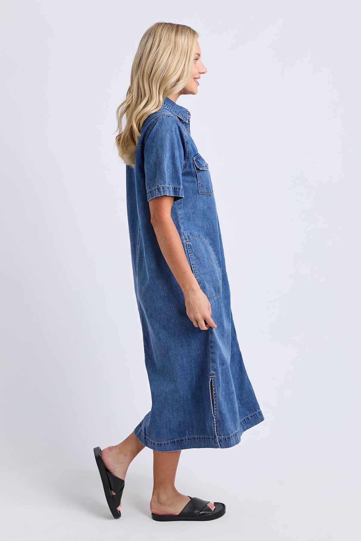 Ayla Denim Midi Dress Mid Blue Wash