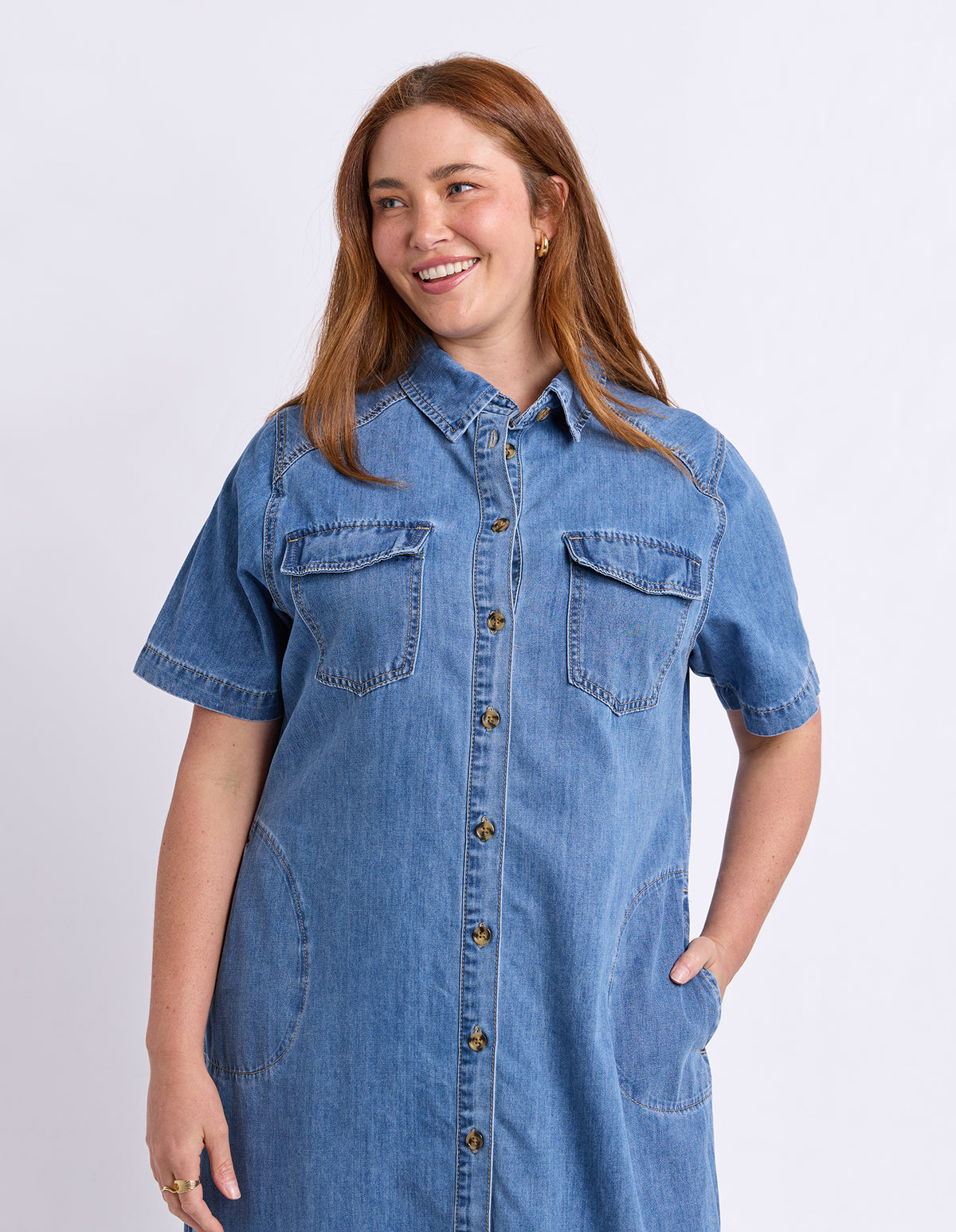 Ayla Denim Midi Dress Mid Blue Wash