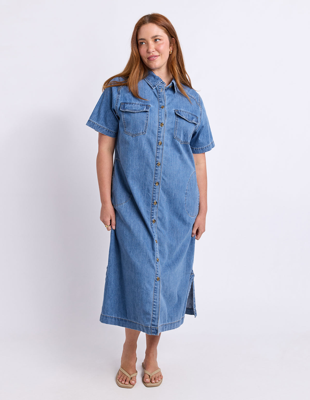 Ayla Denim Midi Dress Mid Blue Wash