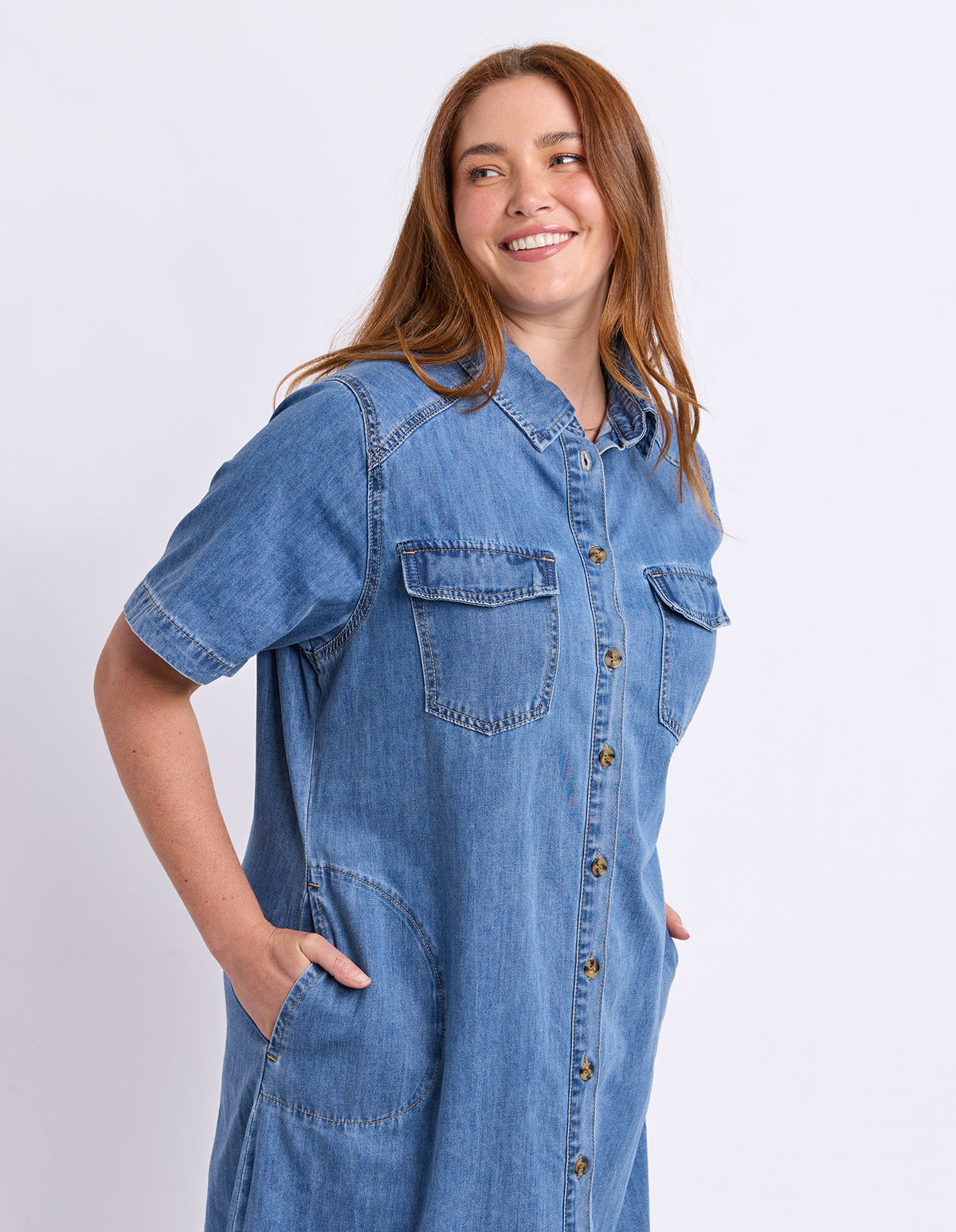 Ayla Denim Midi Dress Mid Blue Wash