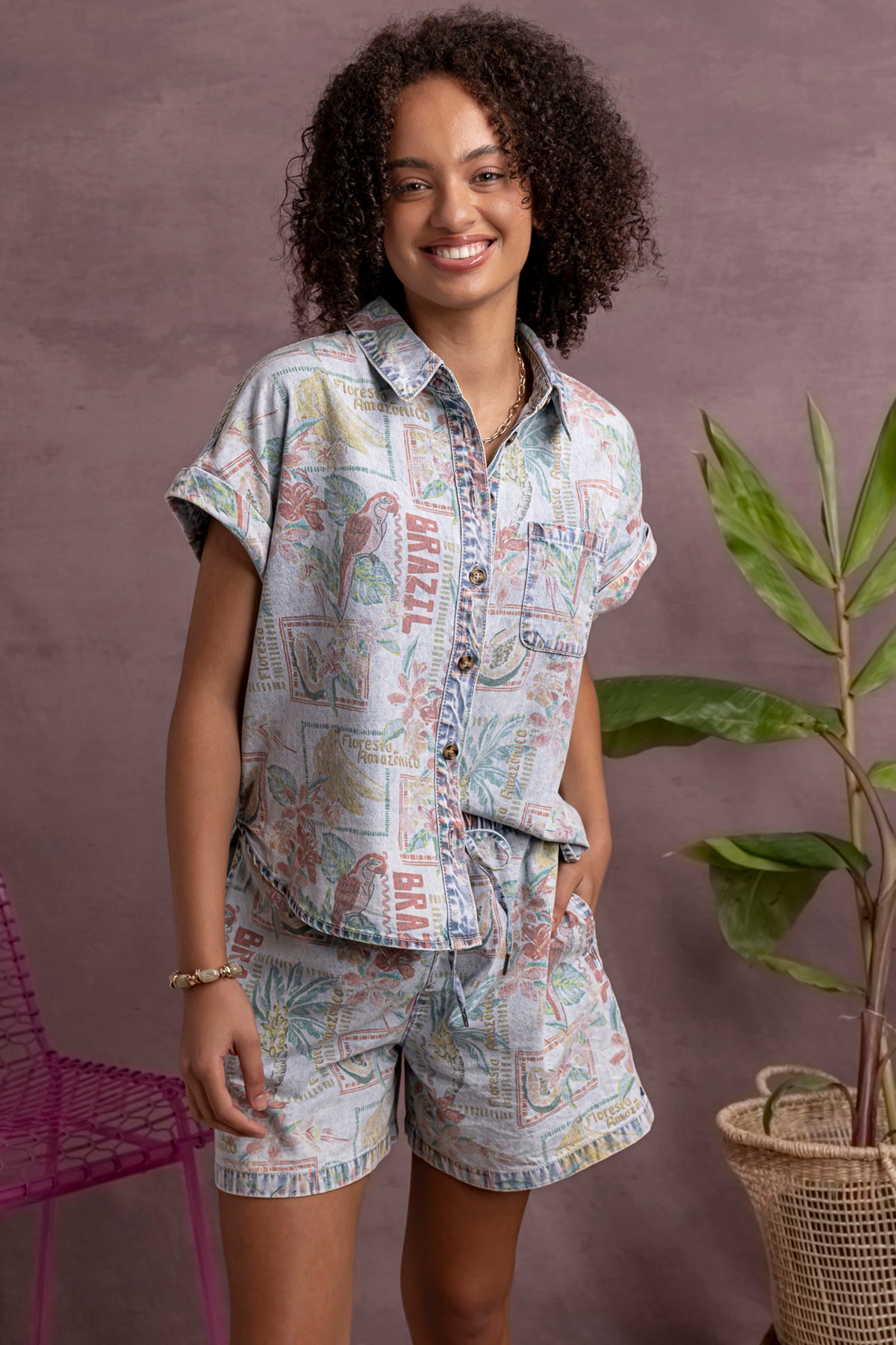 Jade Printed Denim Shirt Print