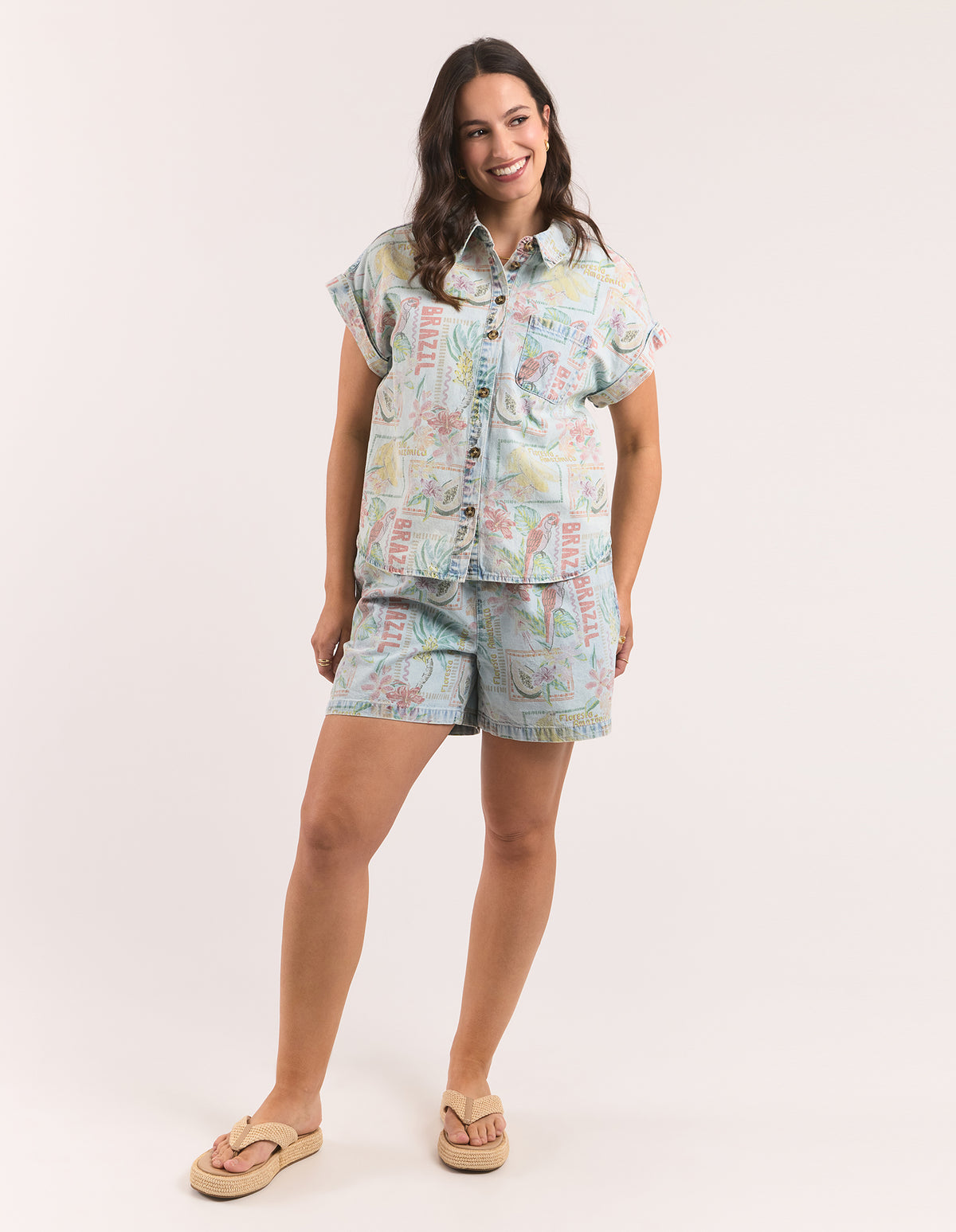 Jade Printed Denim Shirt Print