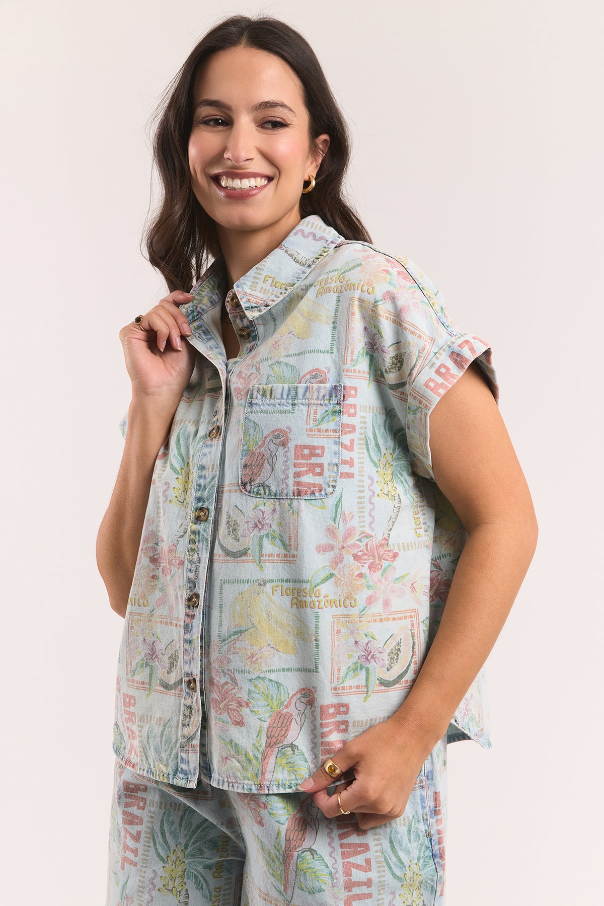 Jade Printed Denim Shirt Print