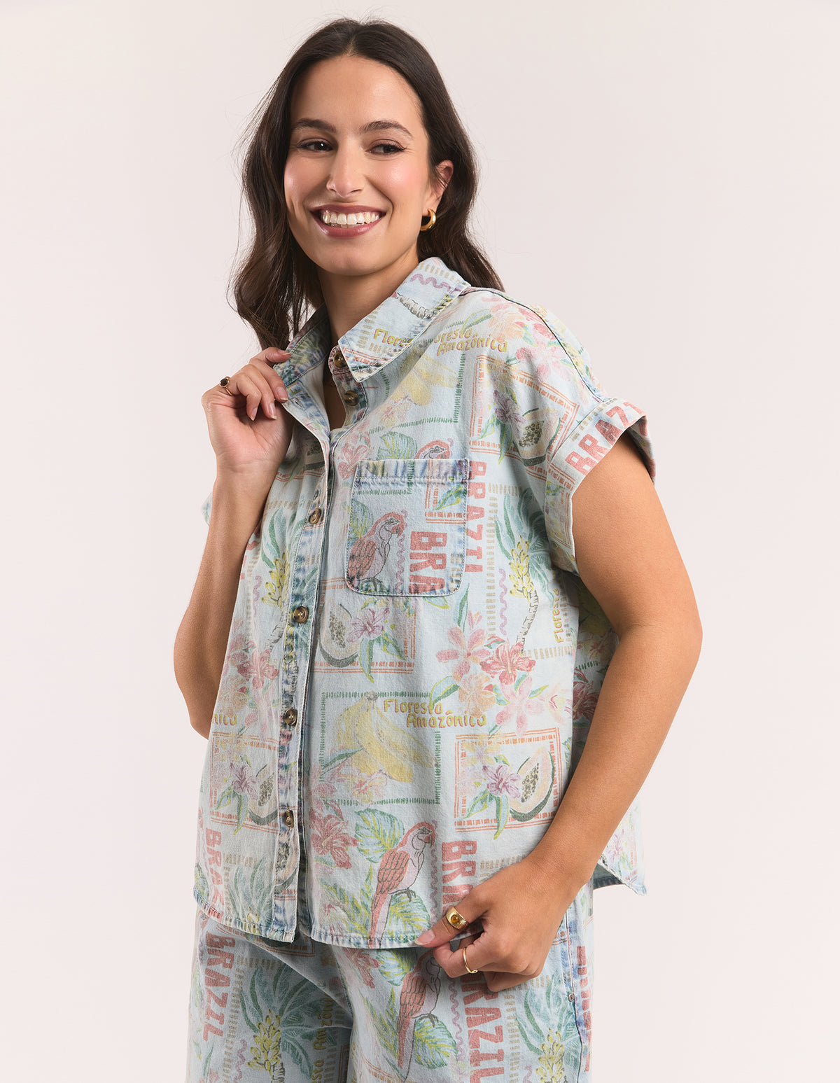 Jade Printed Denim Shirt Print