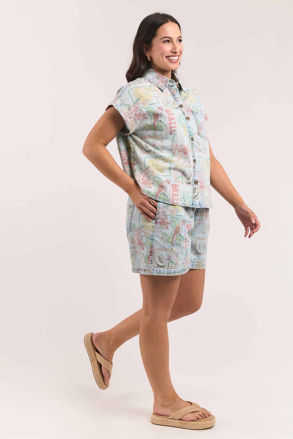 Jade Printed Denim Shirt Print