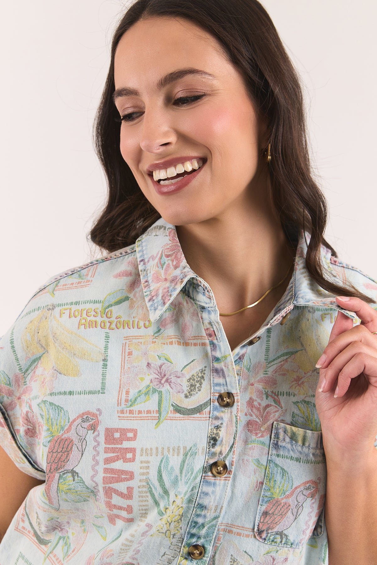 Jade Printed Denim Shirt Print