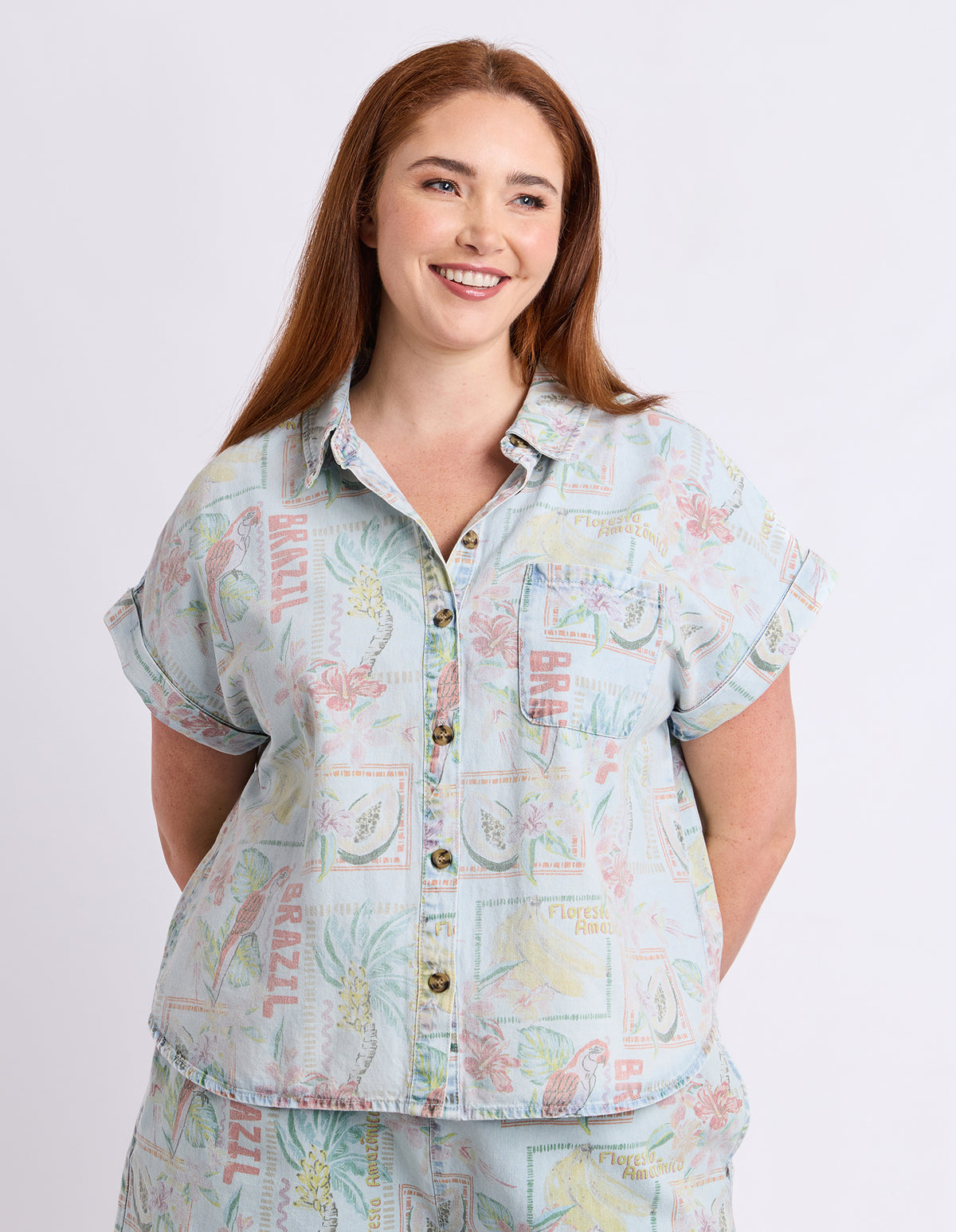 Jade Printed Denim Shirt Print