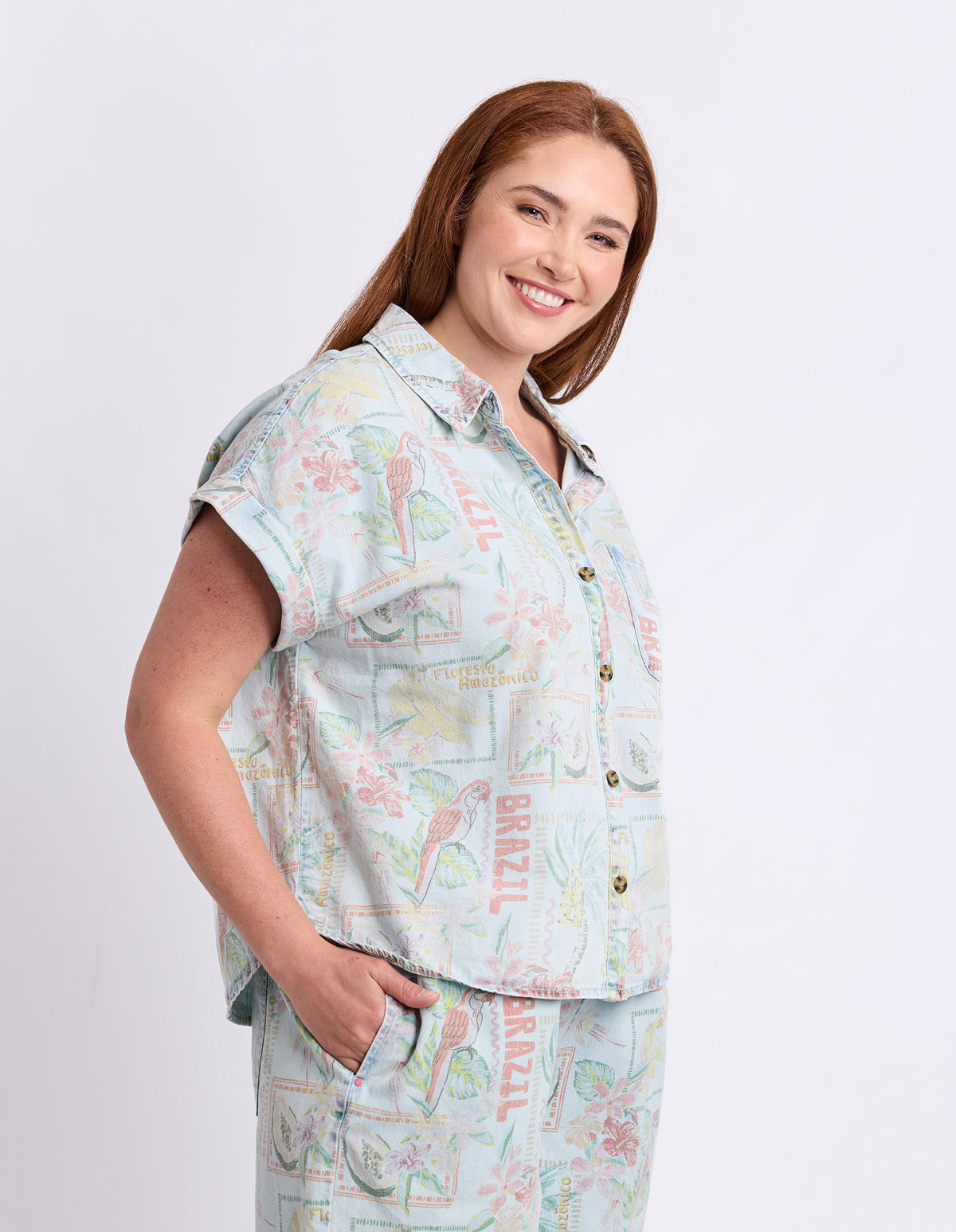 Jade Printed Denim Shirt Print