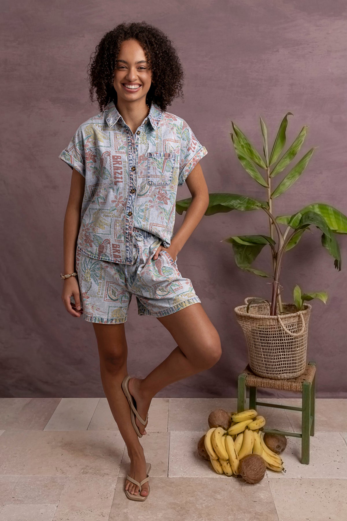 Jade Printed Denim Short Print