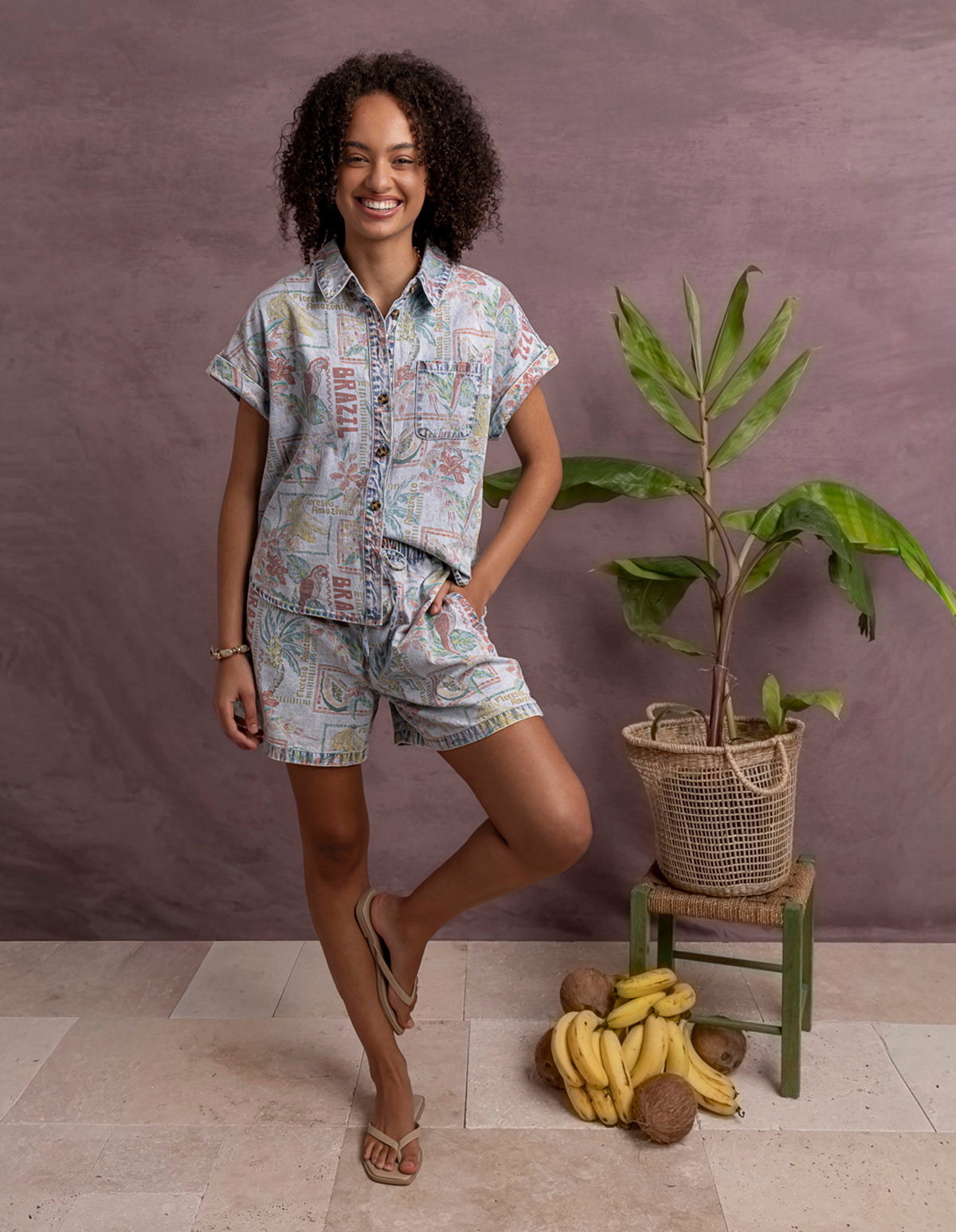 Jade Printed Denim Short Print