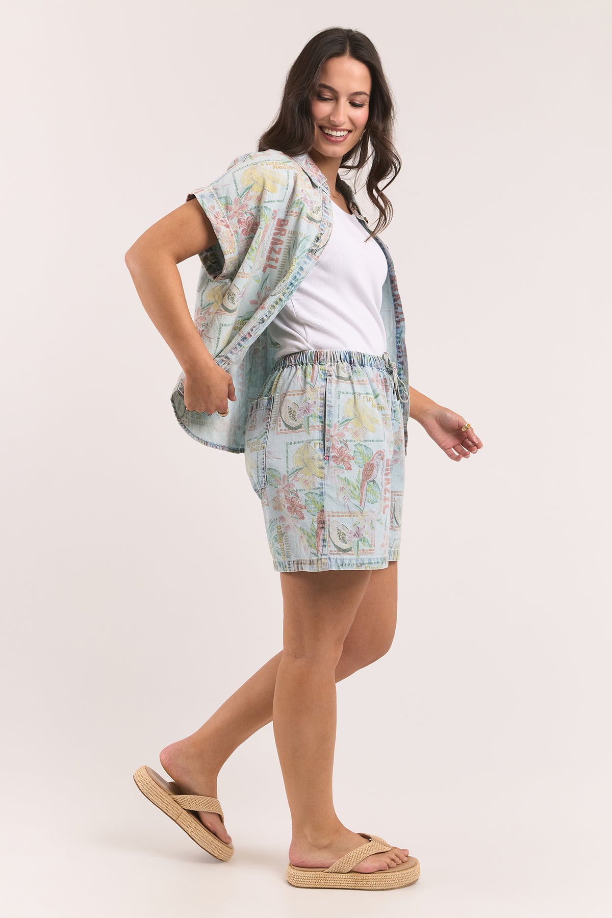 Jade Printed Denim Short Print