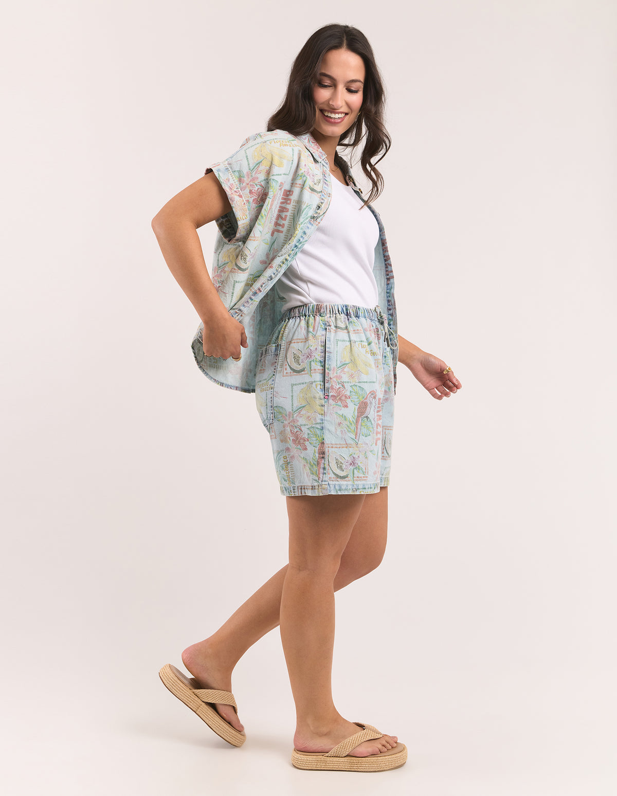 Jade Printed Denim Short Print