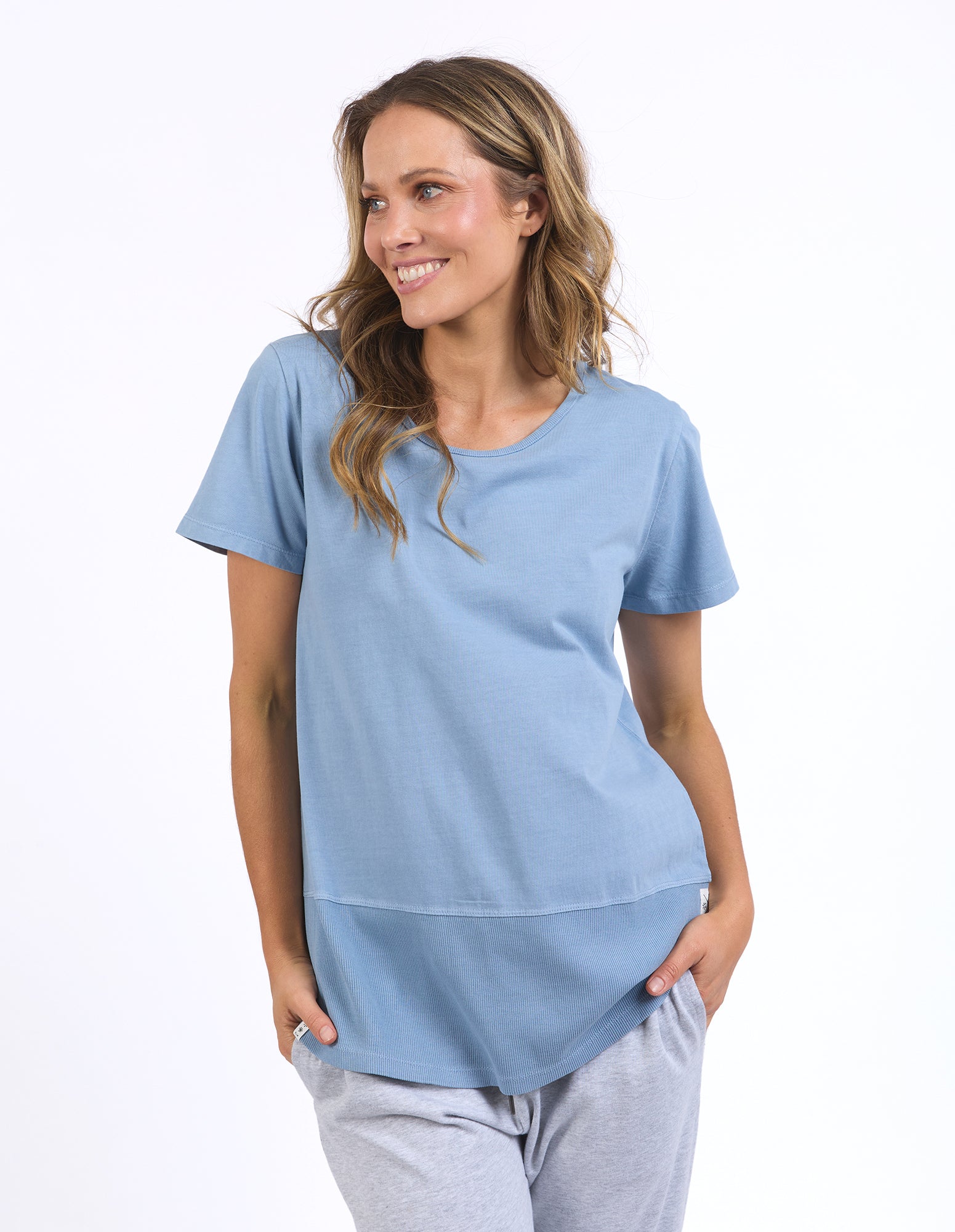 Rib Short Sleeve Tee Steel Blue