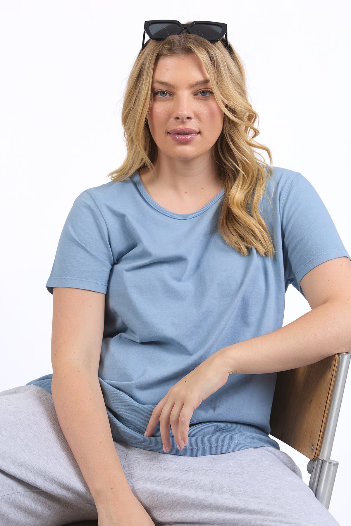 Rib Short Sleeve Tee Steel Blue