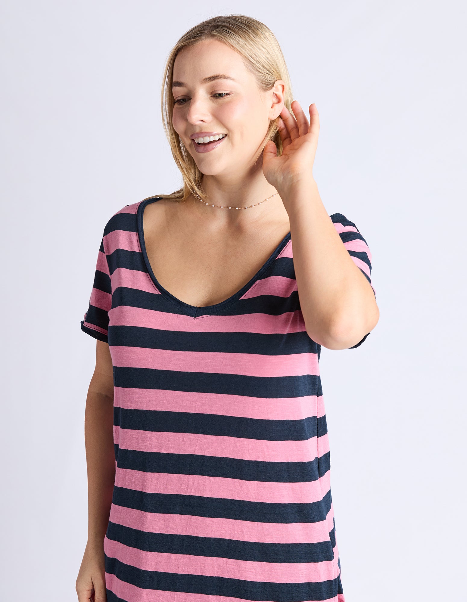 Maeve Midi Dress - Stripe Rose & Navy Str
