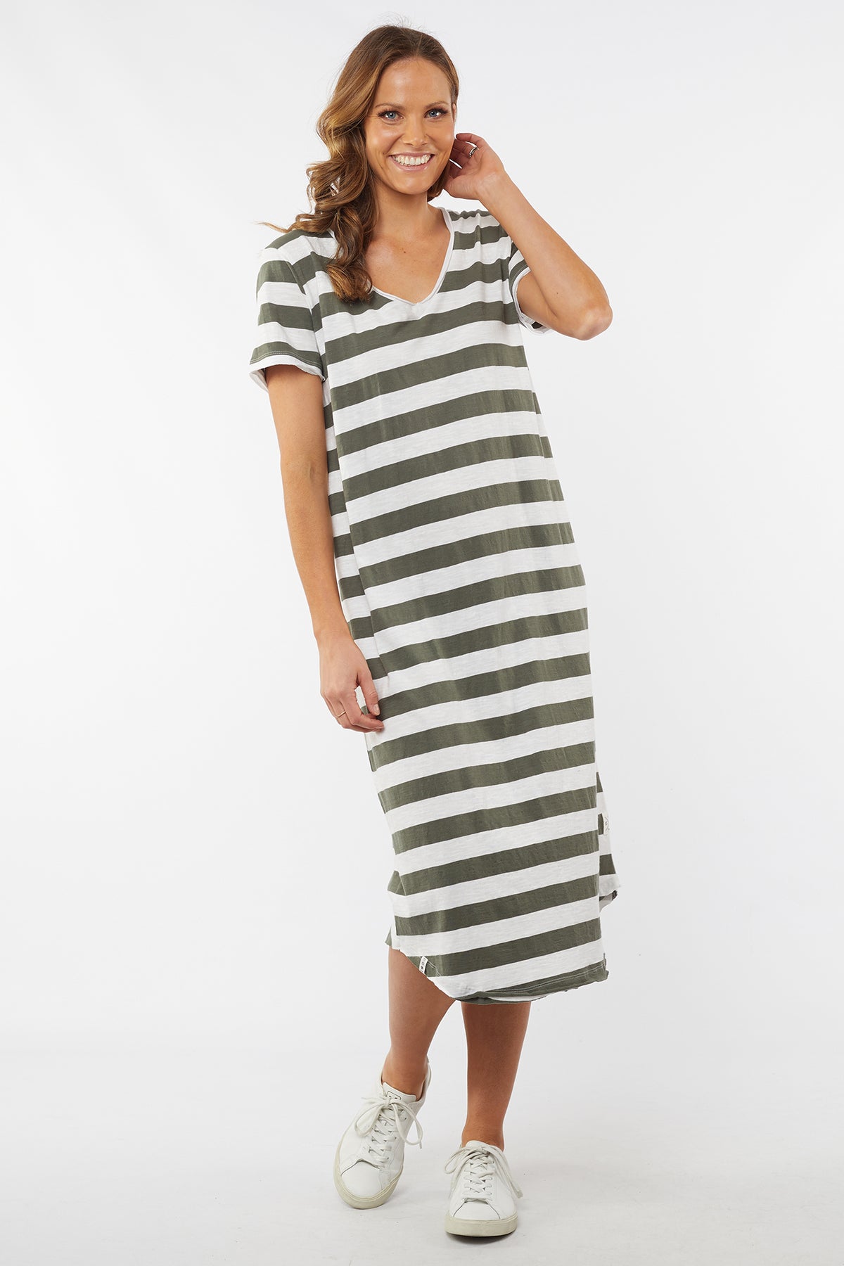 Maeve Midi Dress   Stripe Khaki