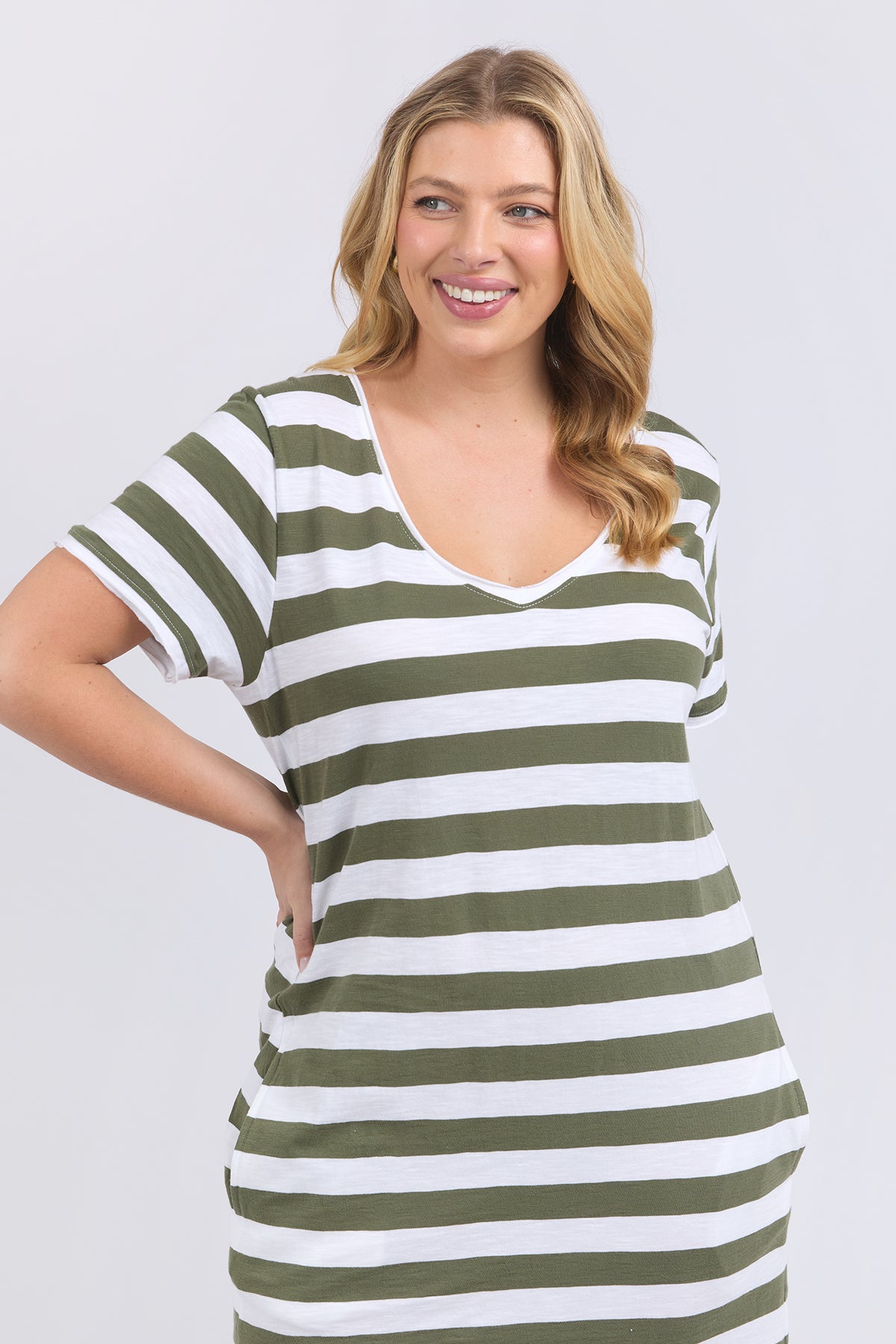 Maeve Midi Dress   Stripe Khaki