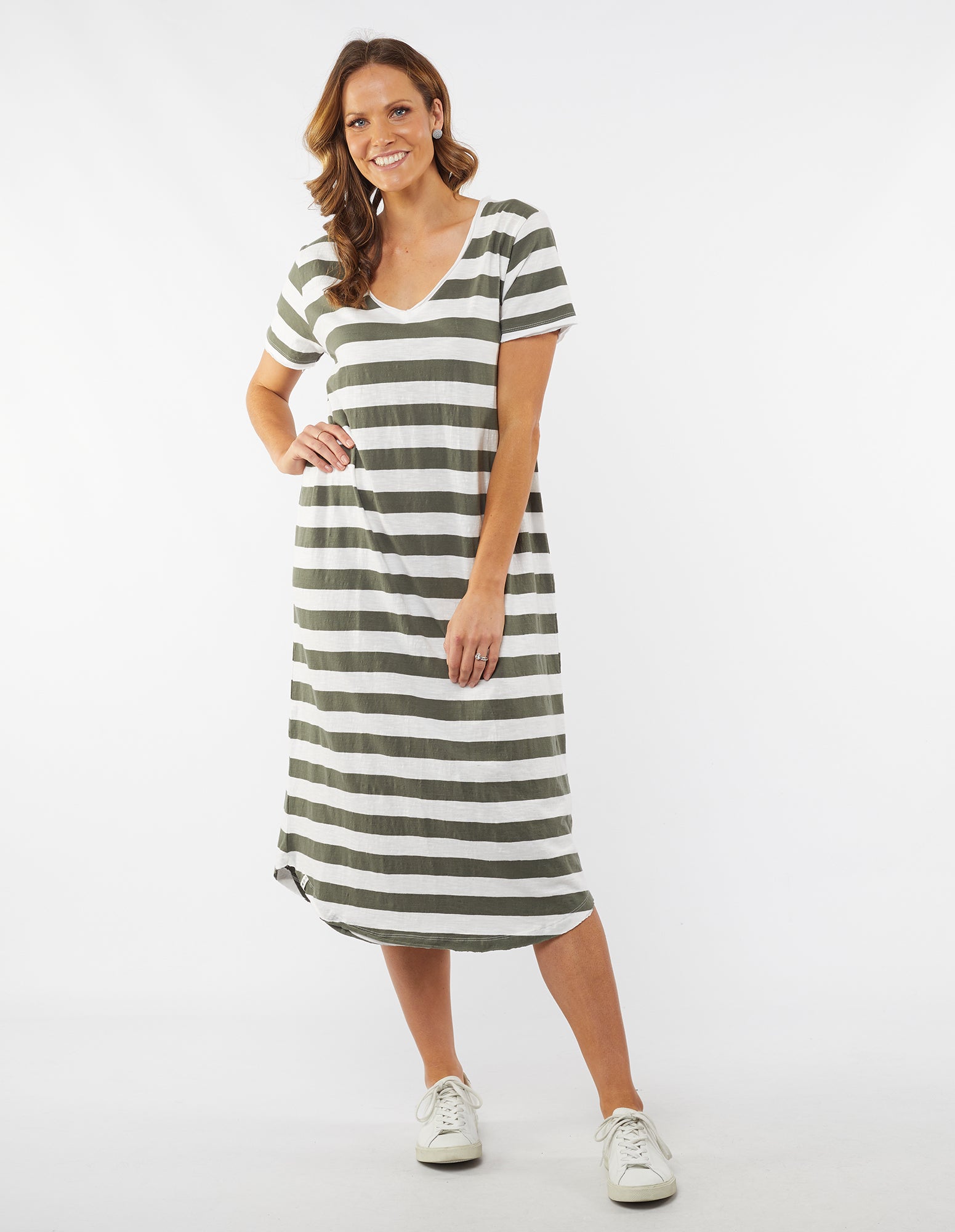Maeve Midi Dress   Stripe Khaki