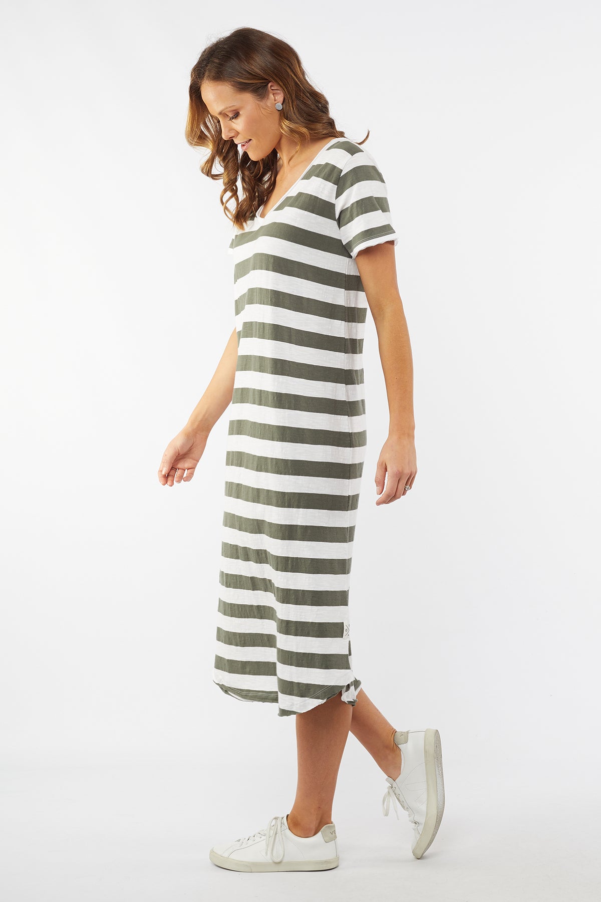Maeve Midi Dress   Stripe Khaki