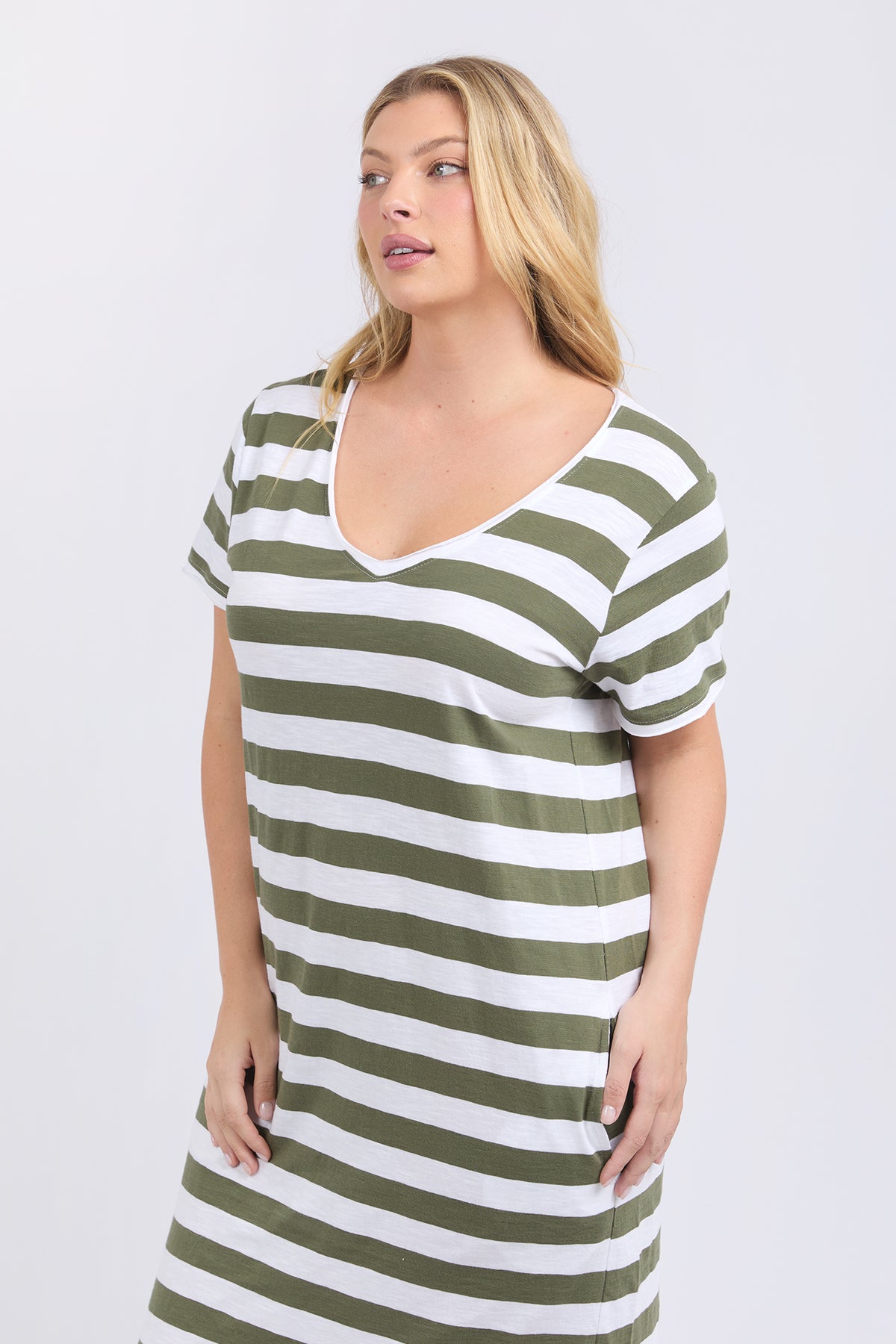 Maeve Midi Dress   Stripe Khaki