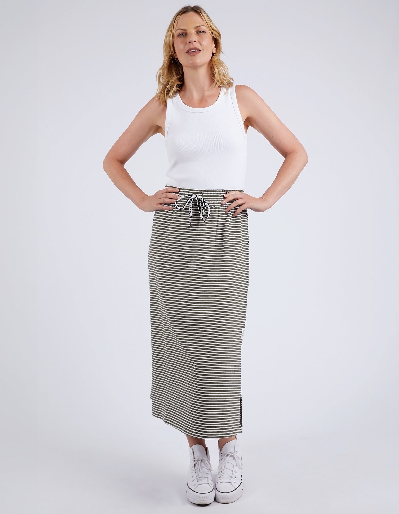 Travel Skirt Khaki & White Stripe
