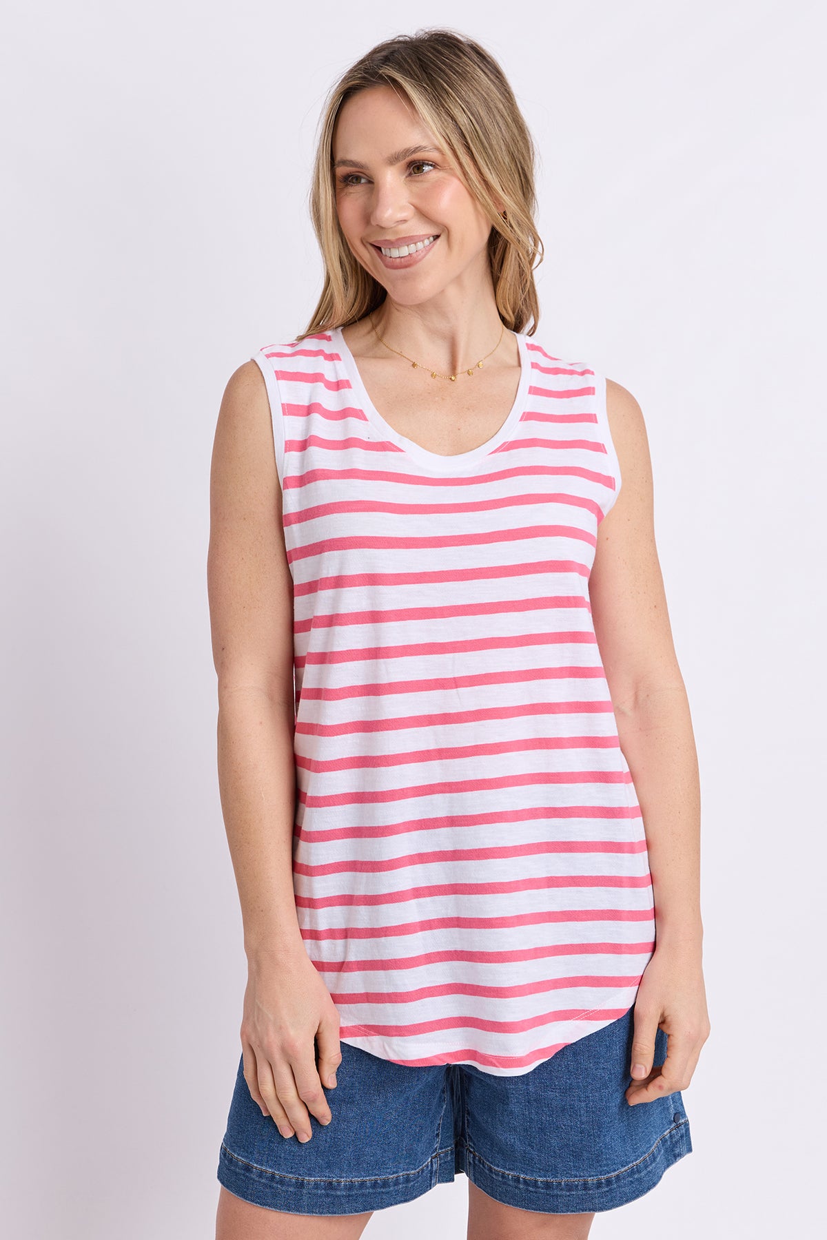 Scoop Tank Stripe White/Pink Lemonade