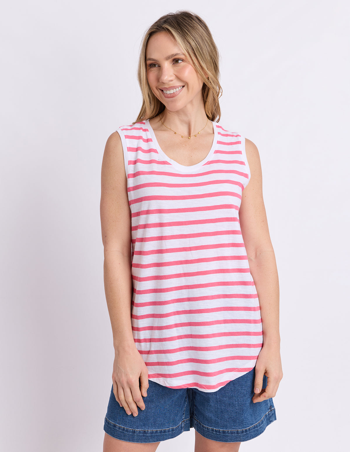 Scoop Tank Stripe White/Pink Lemonade