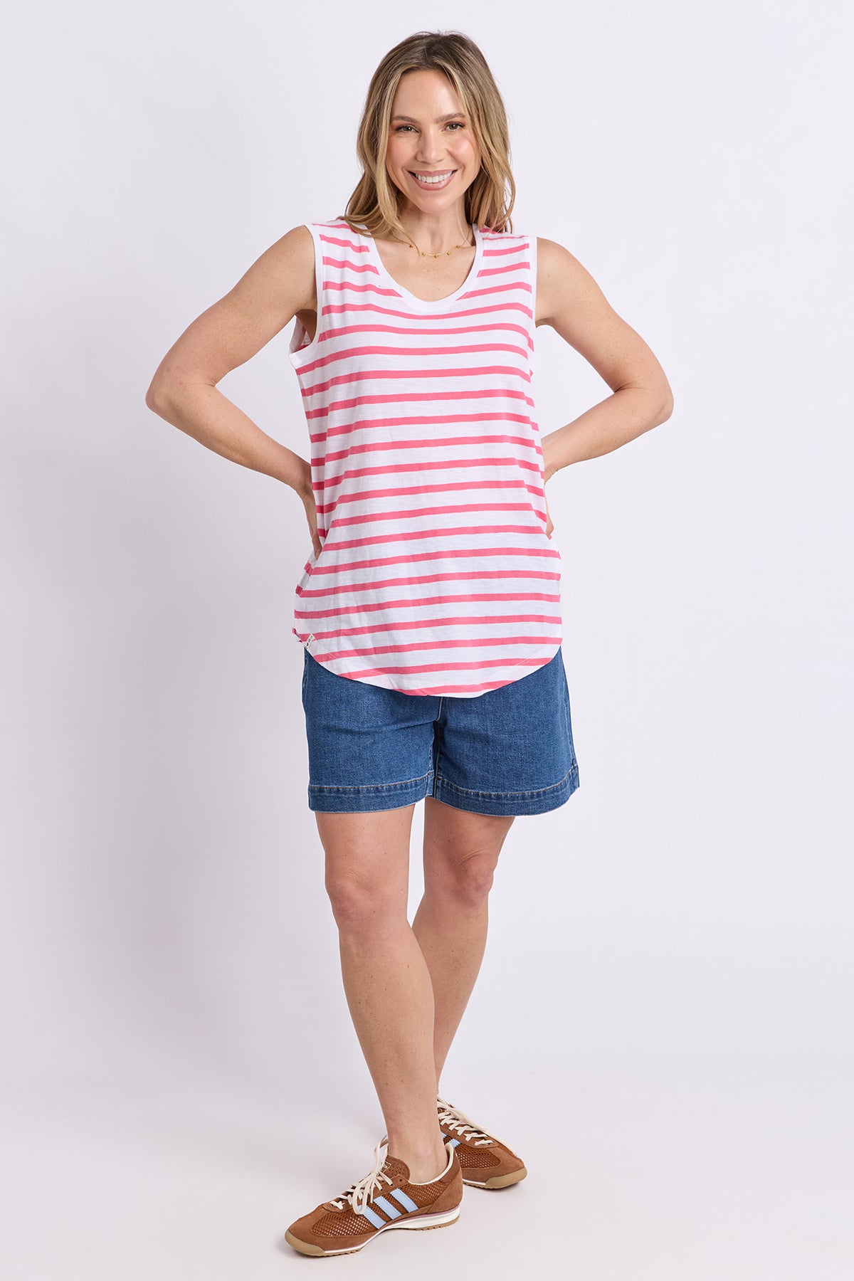 Scoop Tank Stripe White/Pink Lemonade