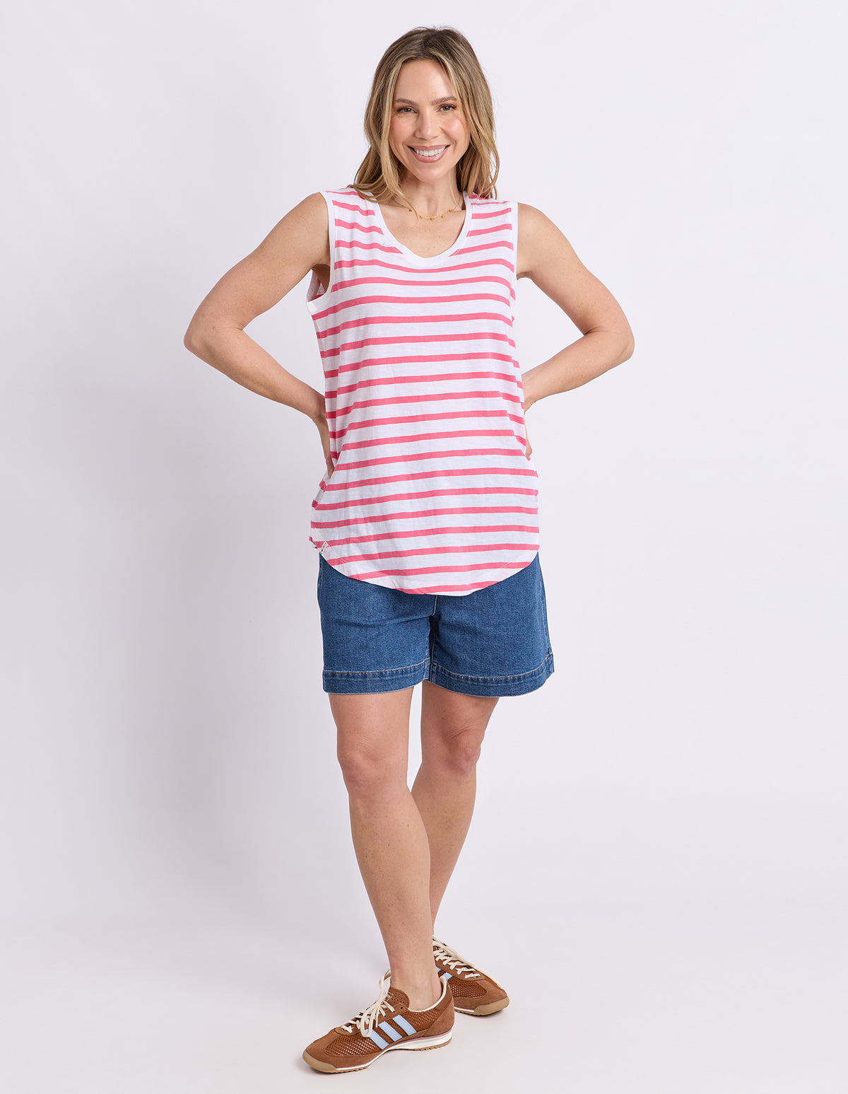 Scoop Tank Stripe White/Pink Lemonade