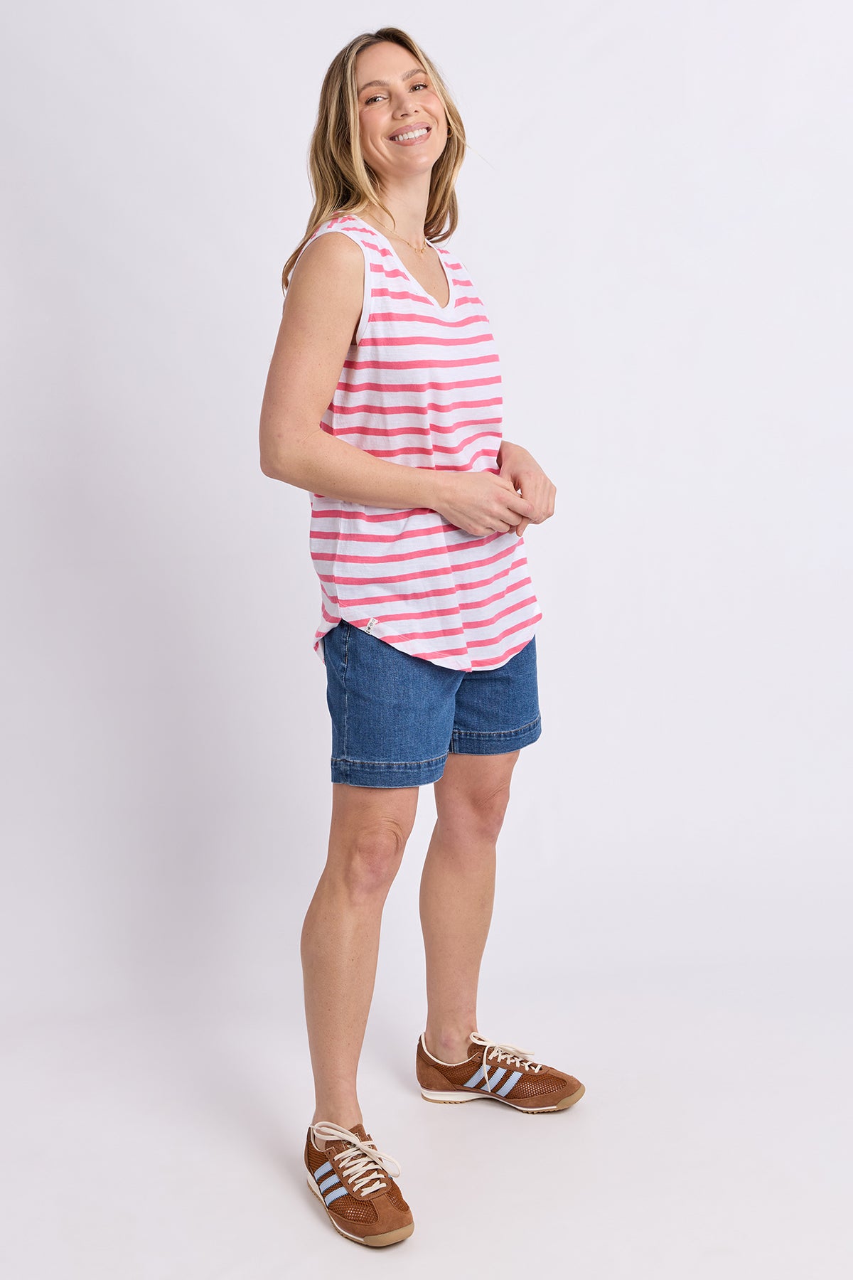 Scoop Tank Stripe White/Pink Lemonade