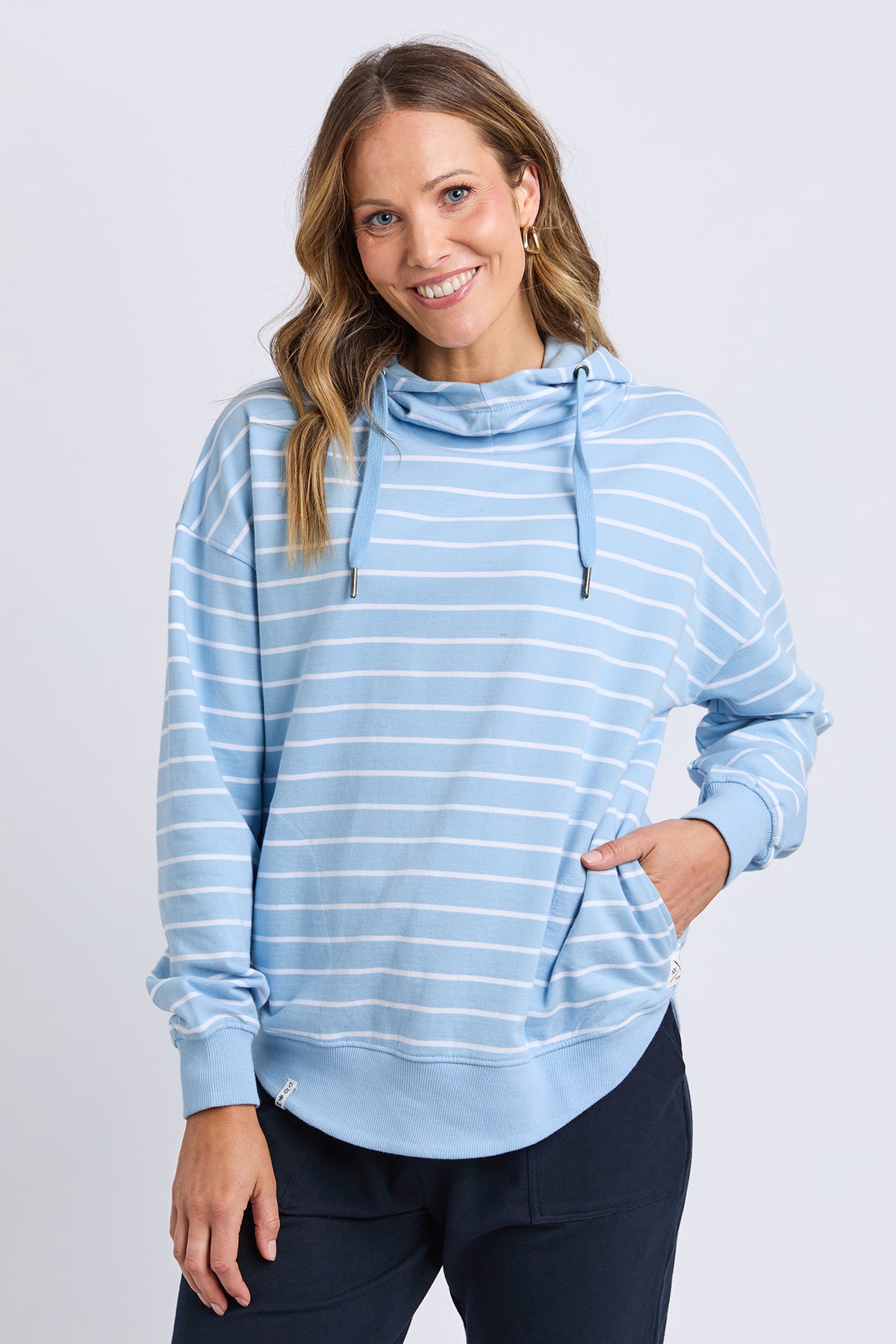 Lounger Scoop Hoodie Light Blue/White Stripe