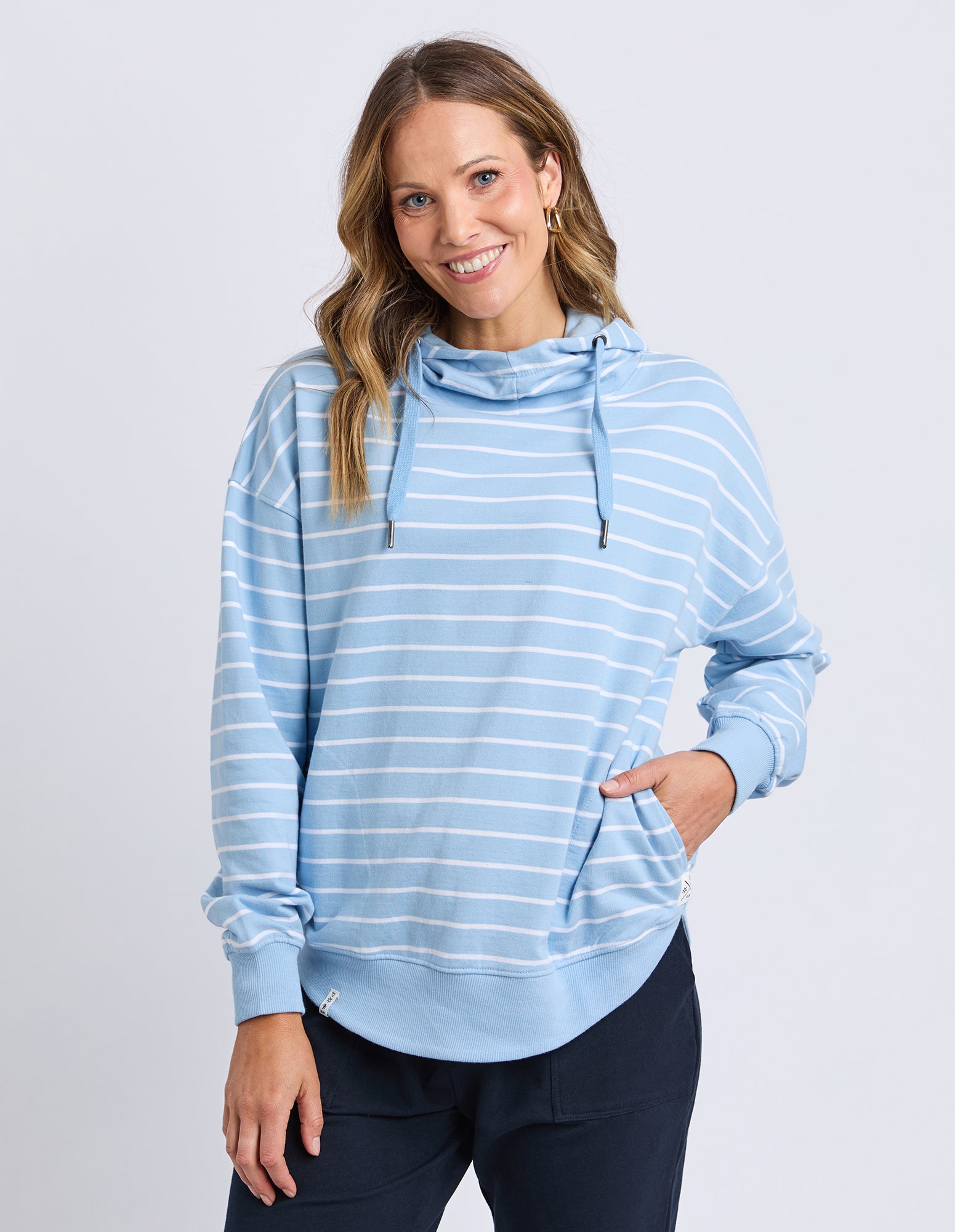 Lounger Scoop Hoodie Light Blue/White Stripe