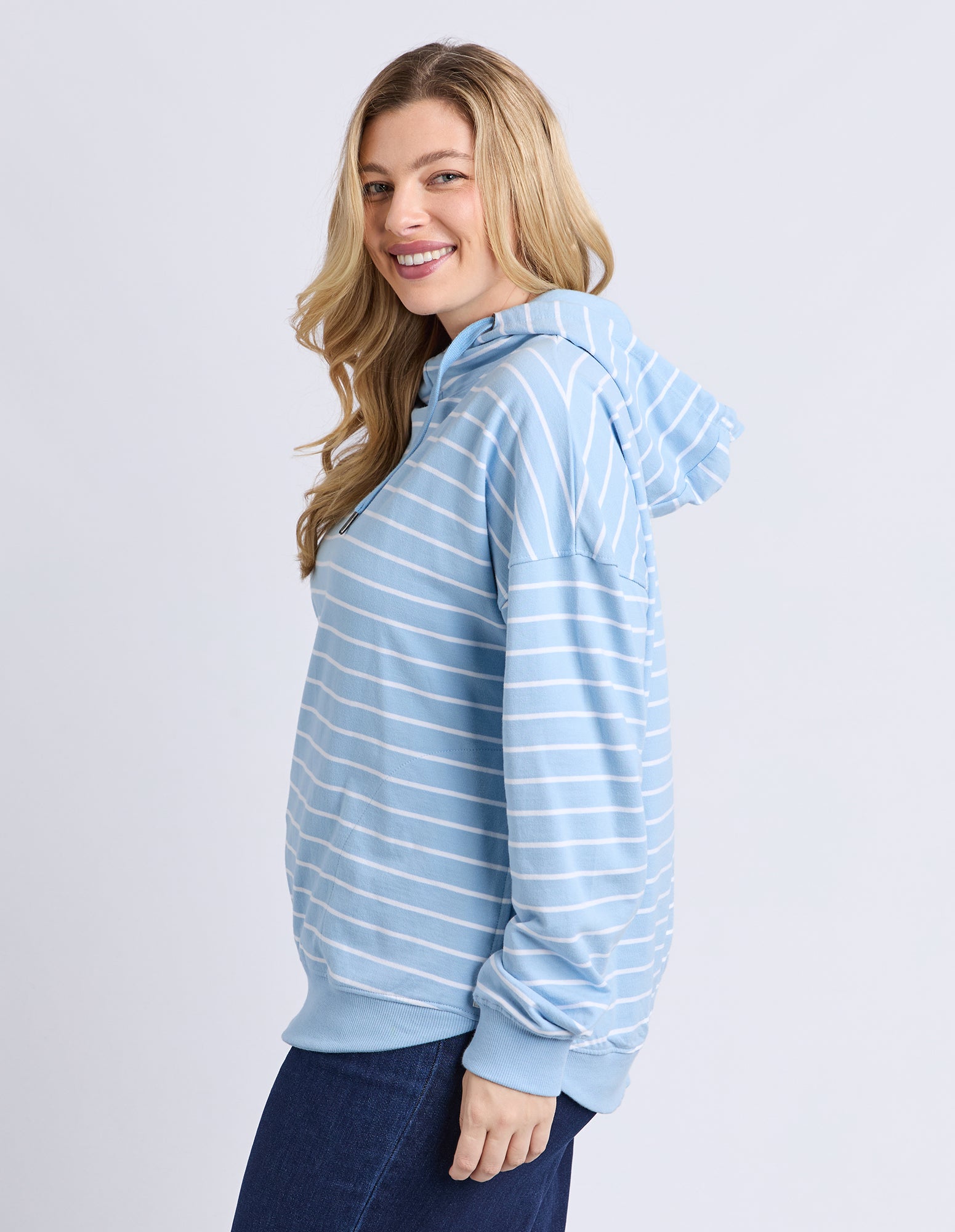 Lounger Scoop Hoodie Light Blue/White Stripe