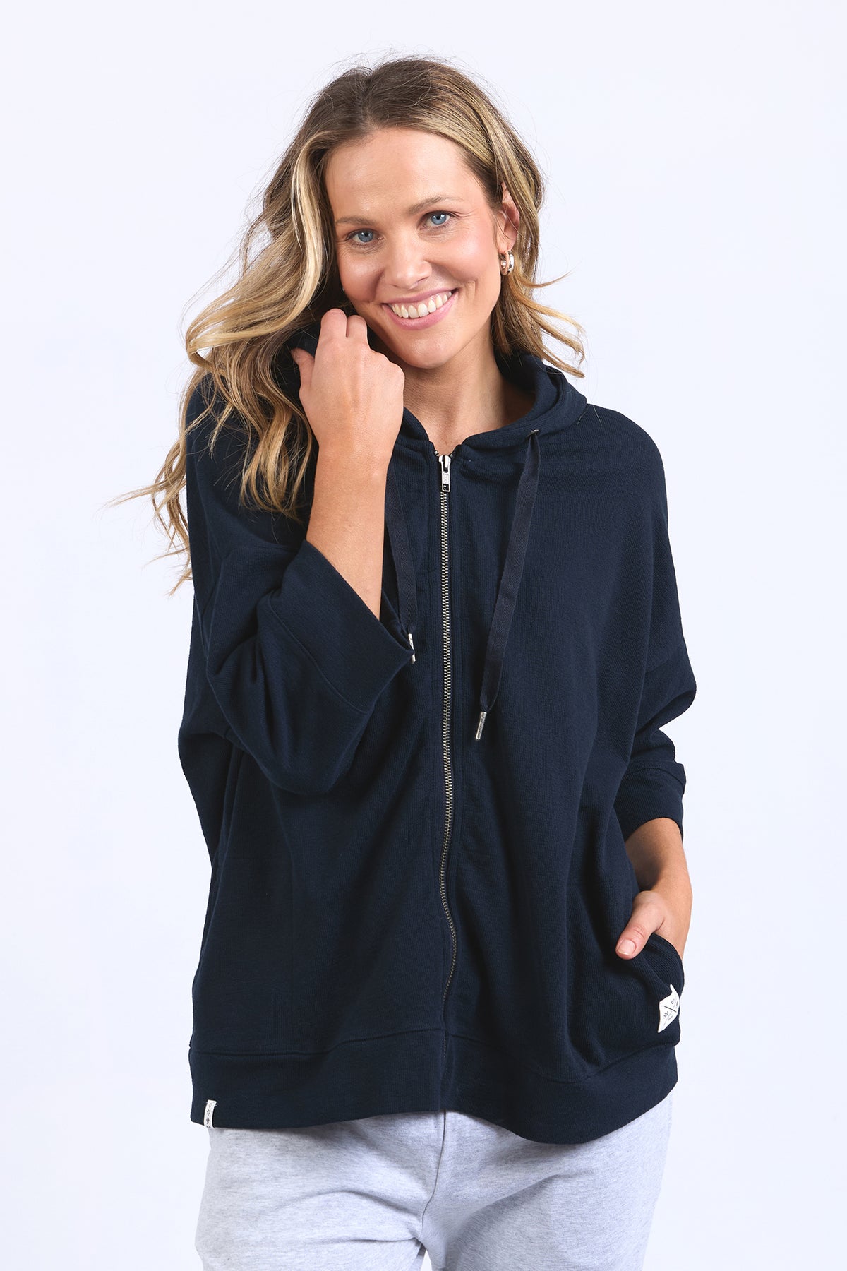 Beachy Zip Hoodie Navy