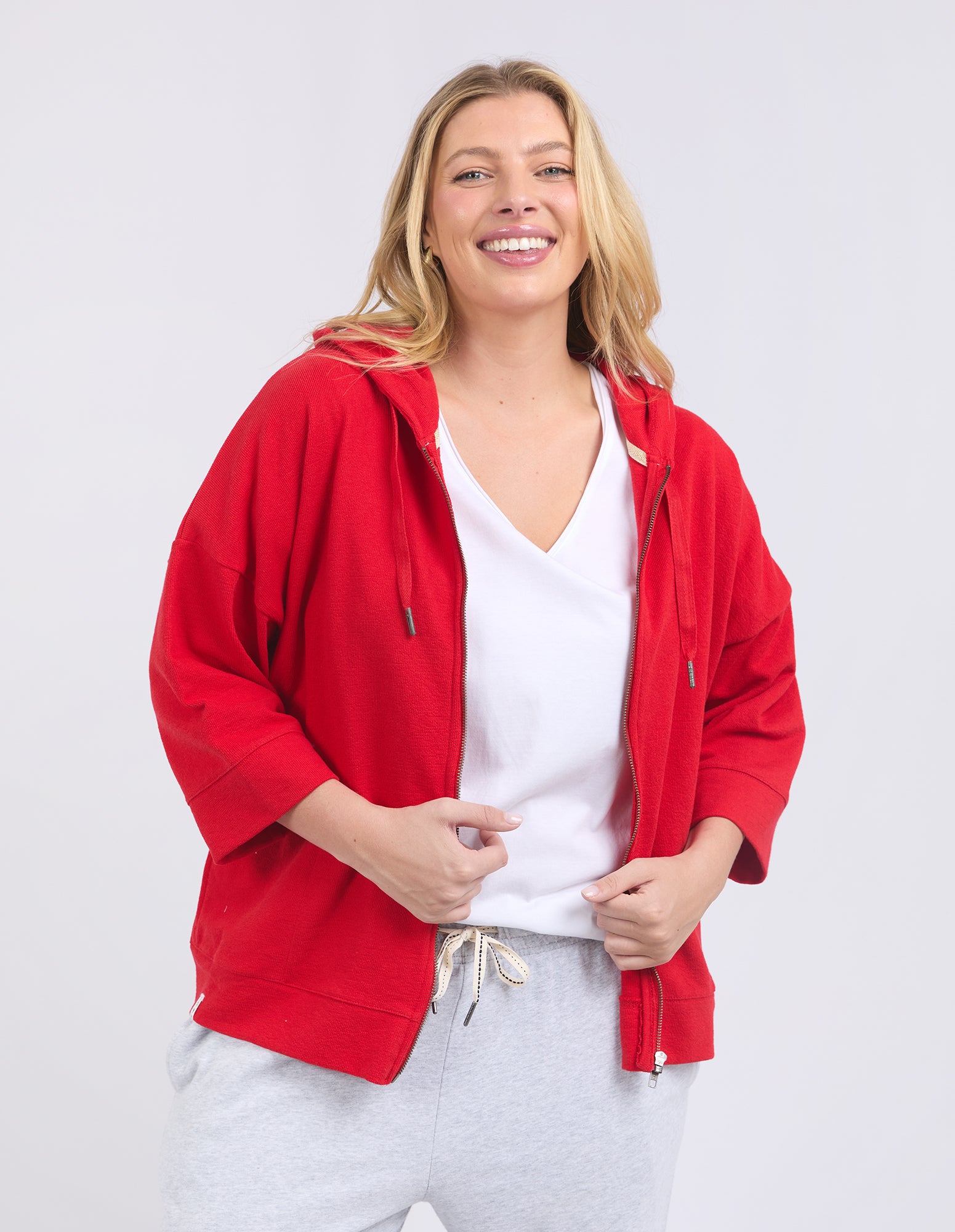 Beachy Zip Hoodie Poppy
