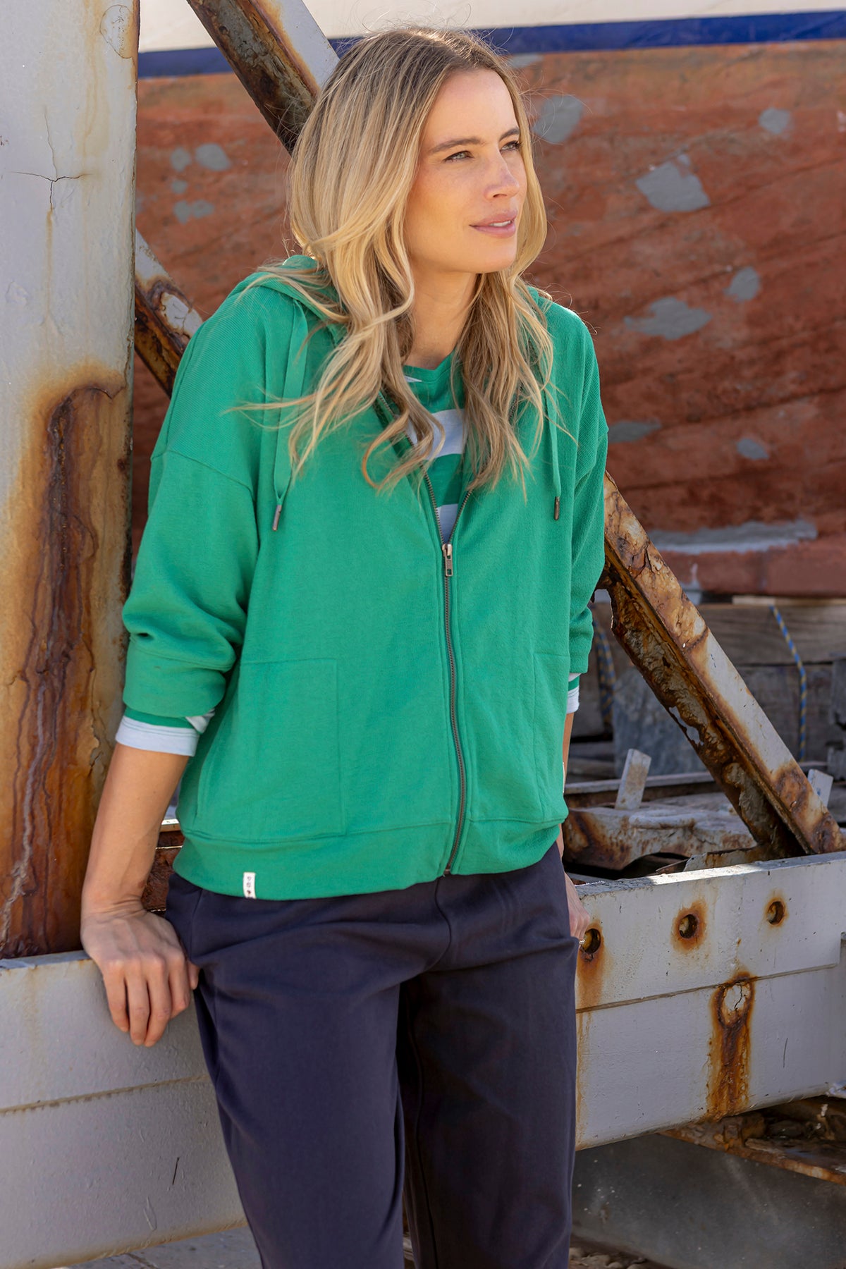 Beachy Zip Hoodie Turquoise