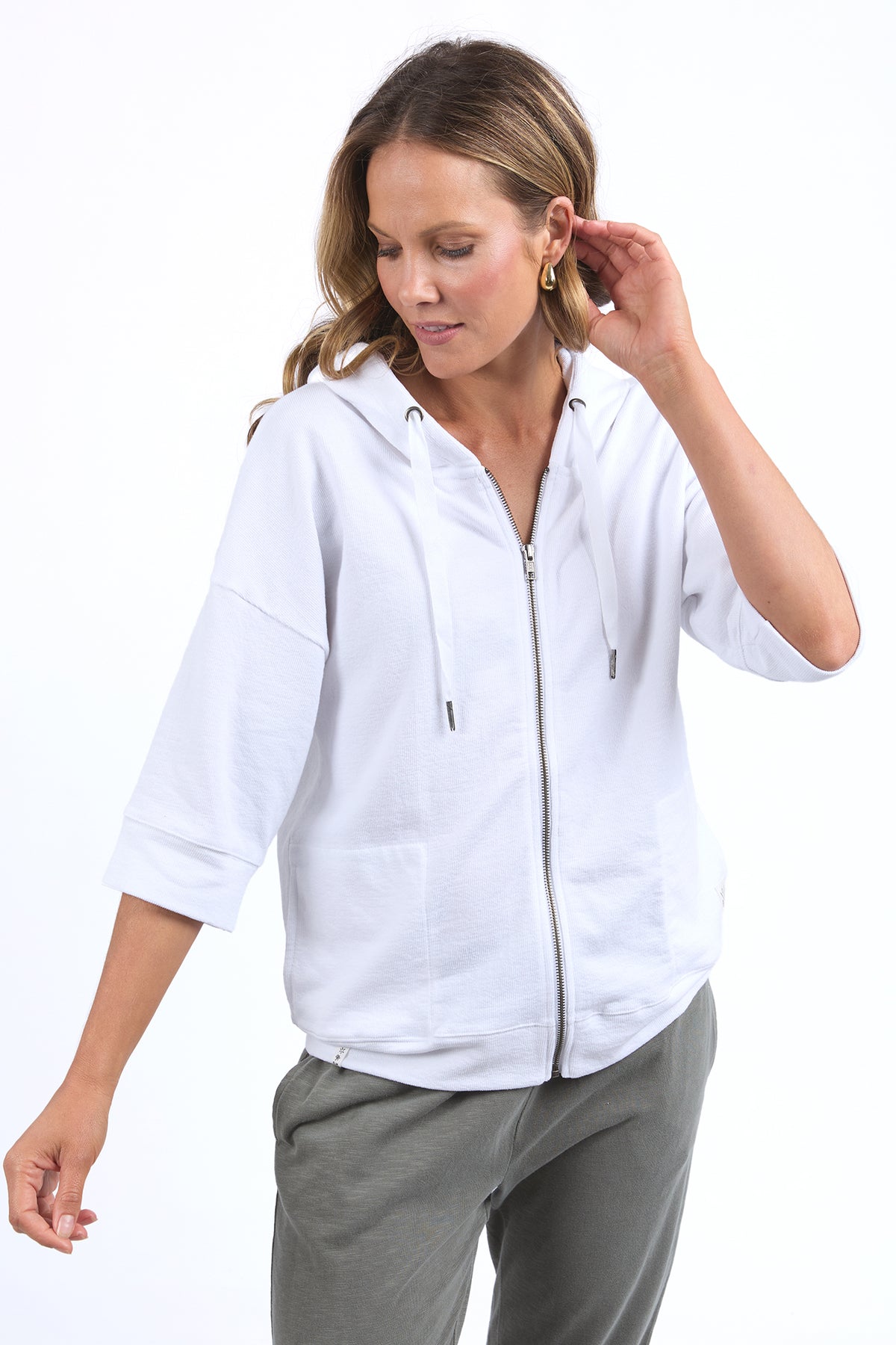 Beachy Zip Hoodie White