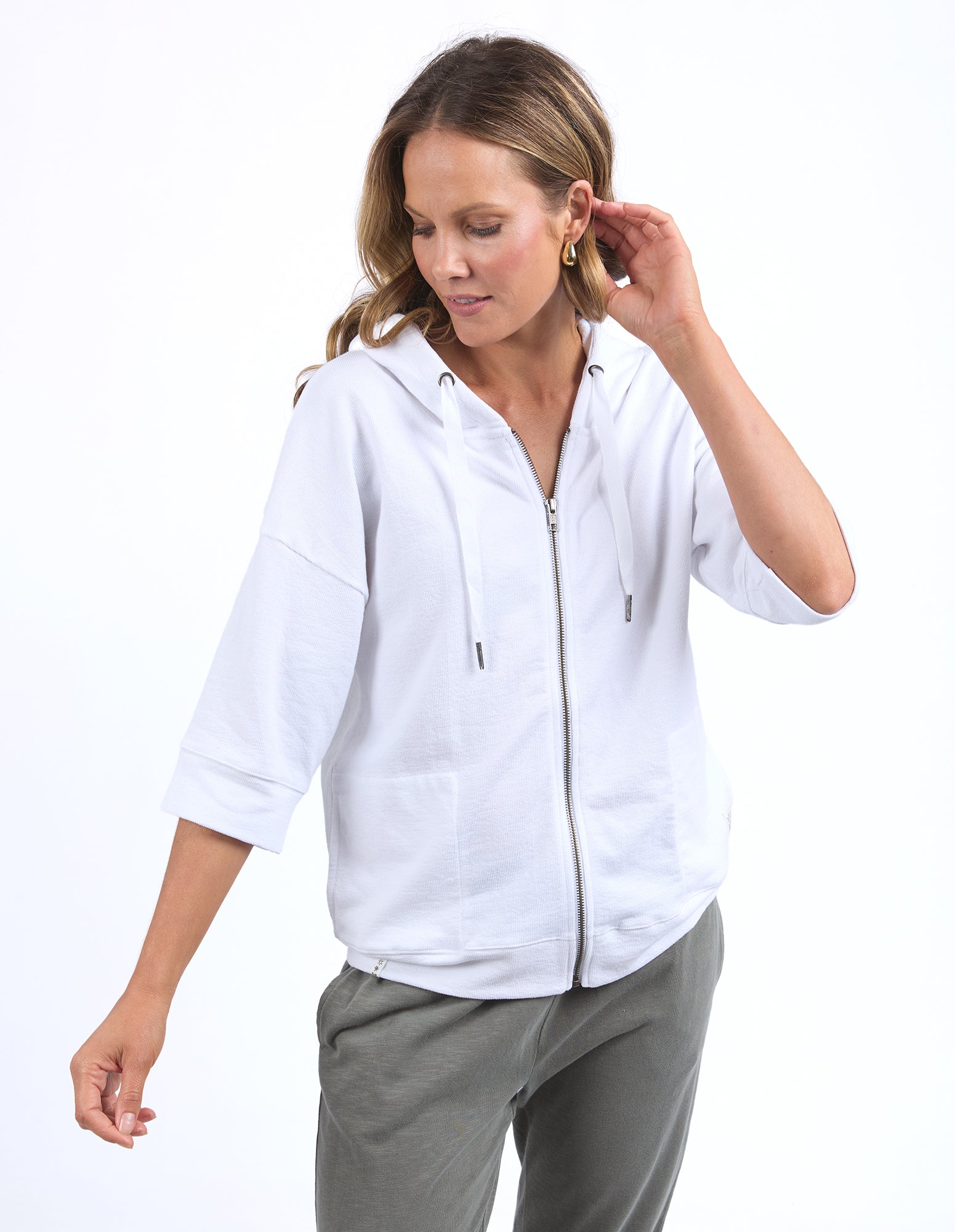Beachy Zip Hoodie White