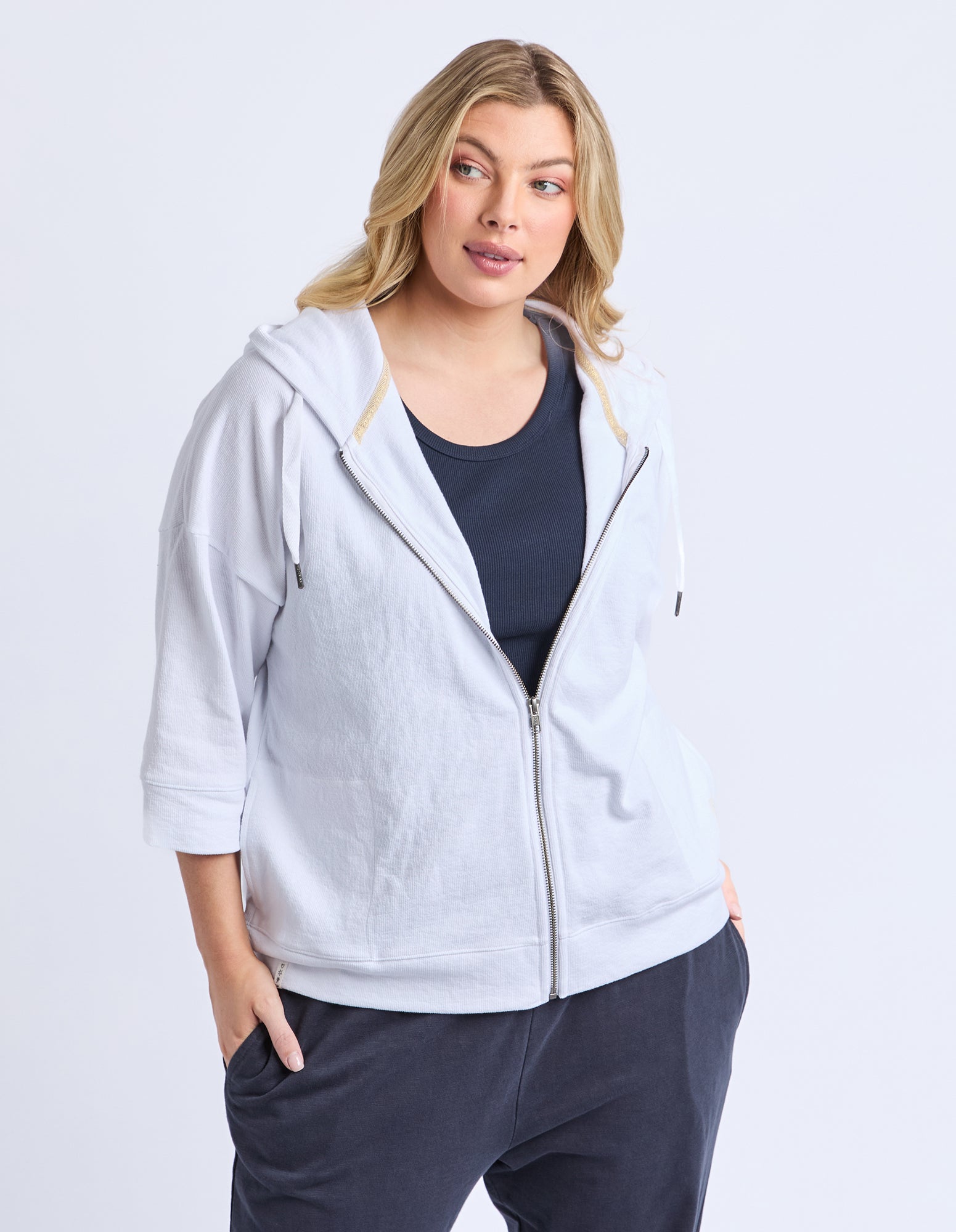 Beachy Zip Hoodie White