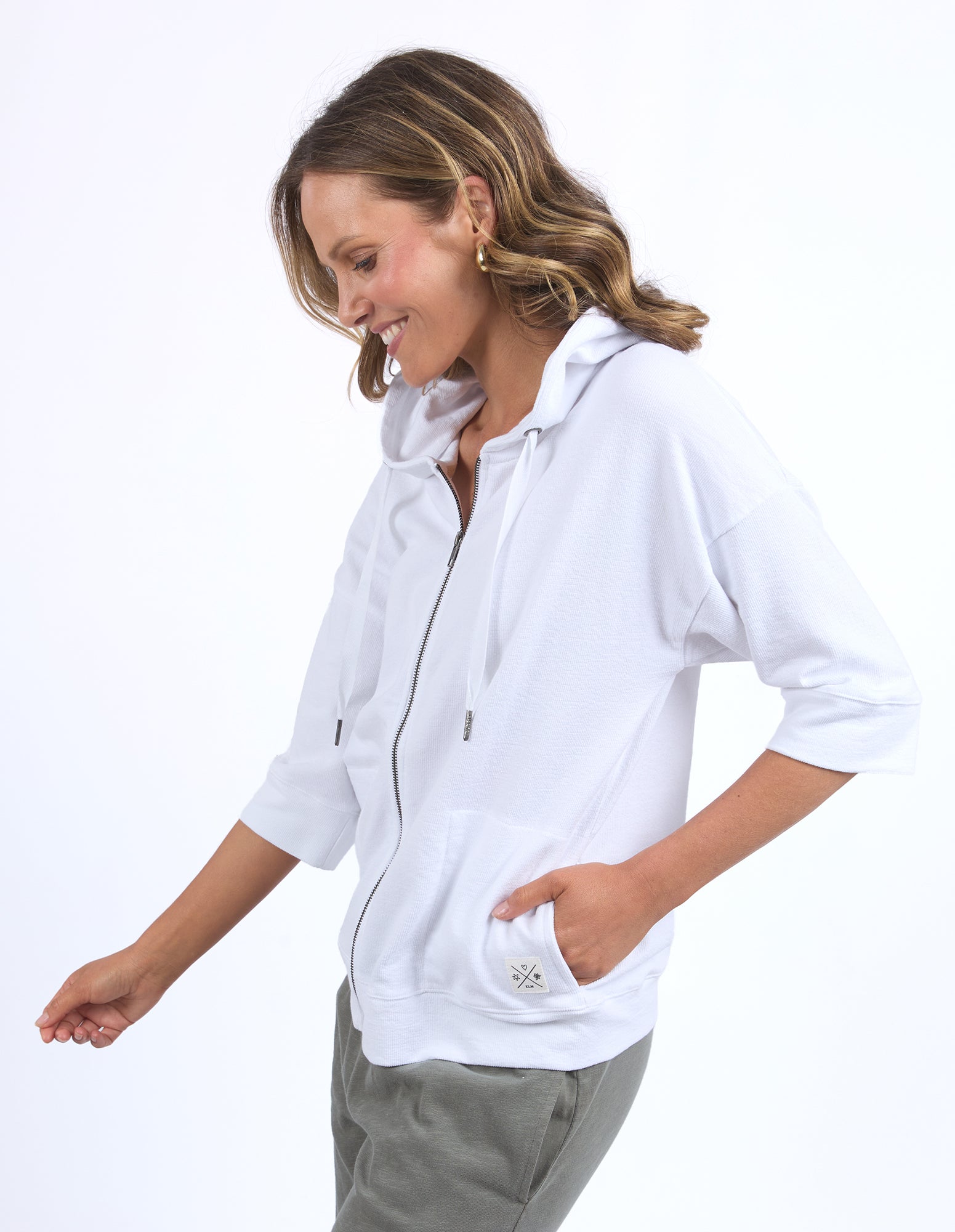 Beachy Zip Hoodie White