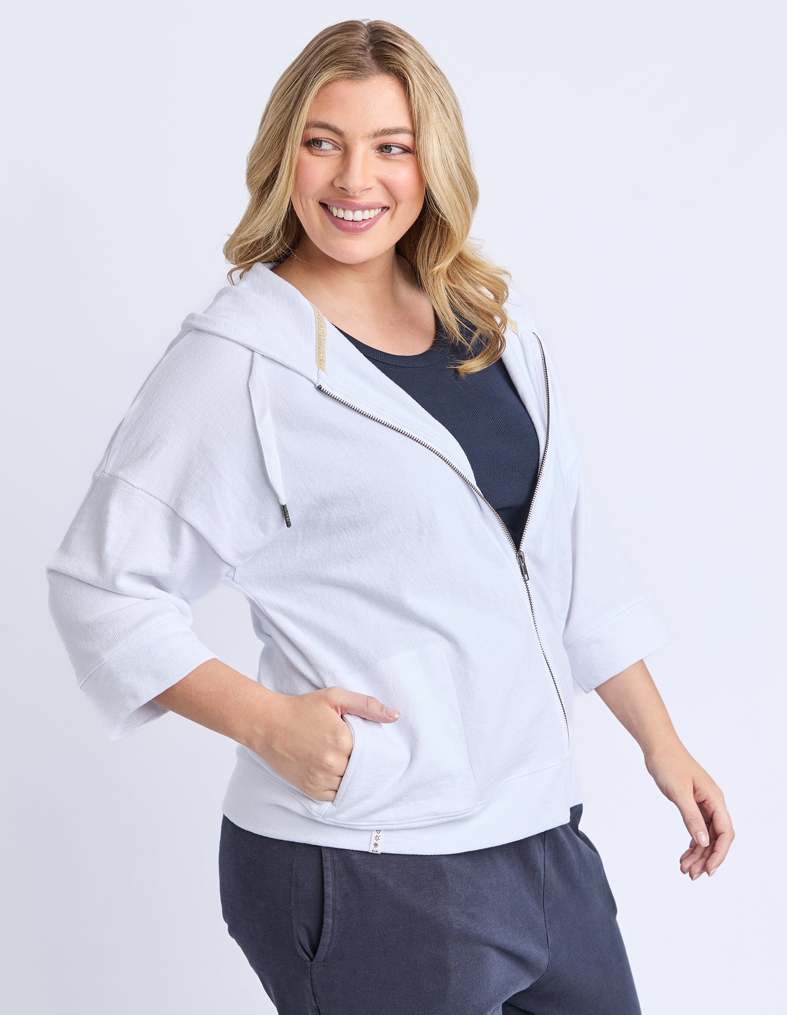 Beachy Zip Hoodie White