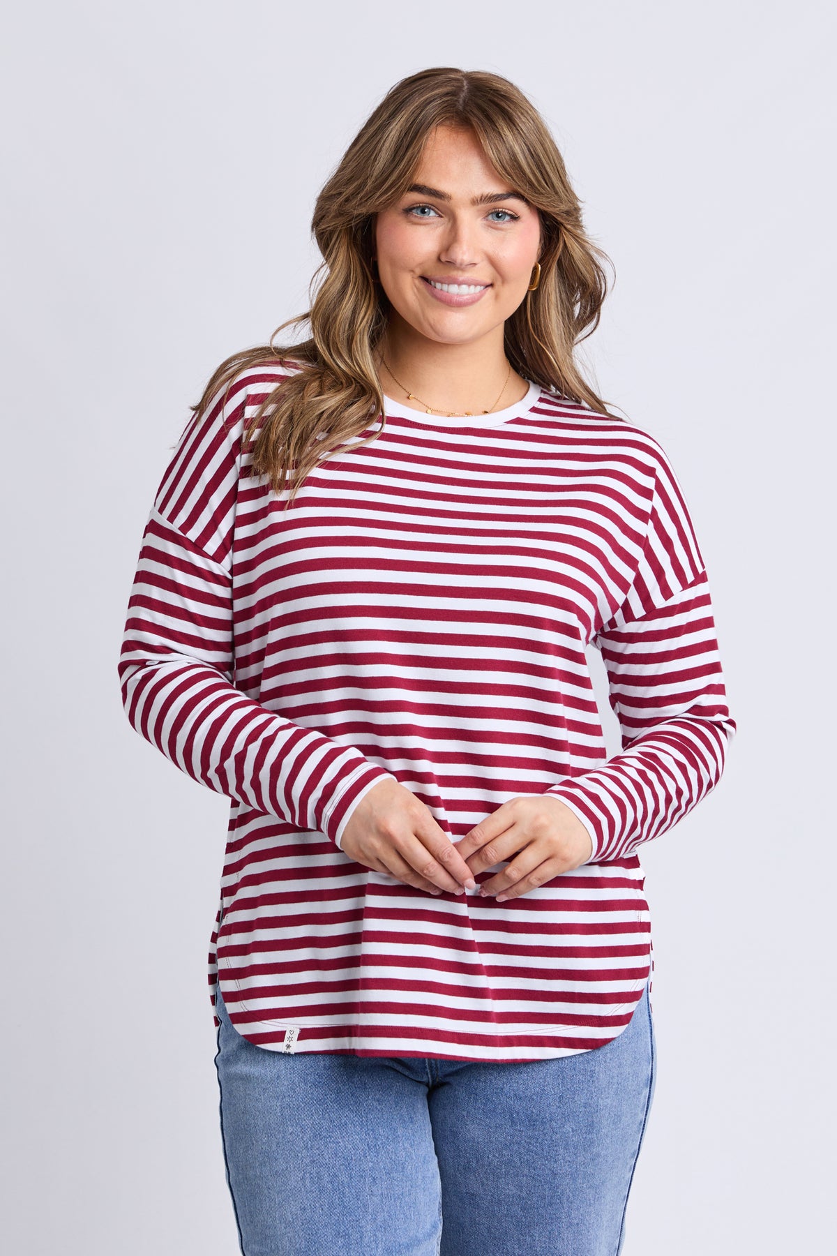 Lauren Long Sleeve Tee Maroon/White Stripe