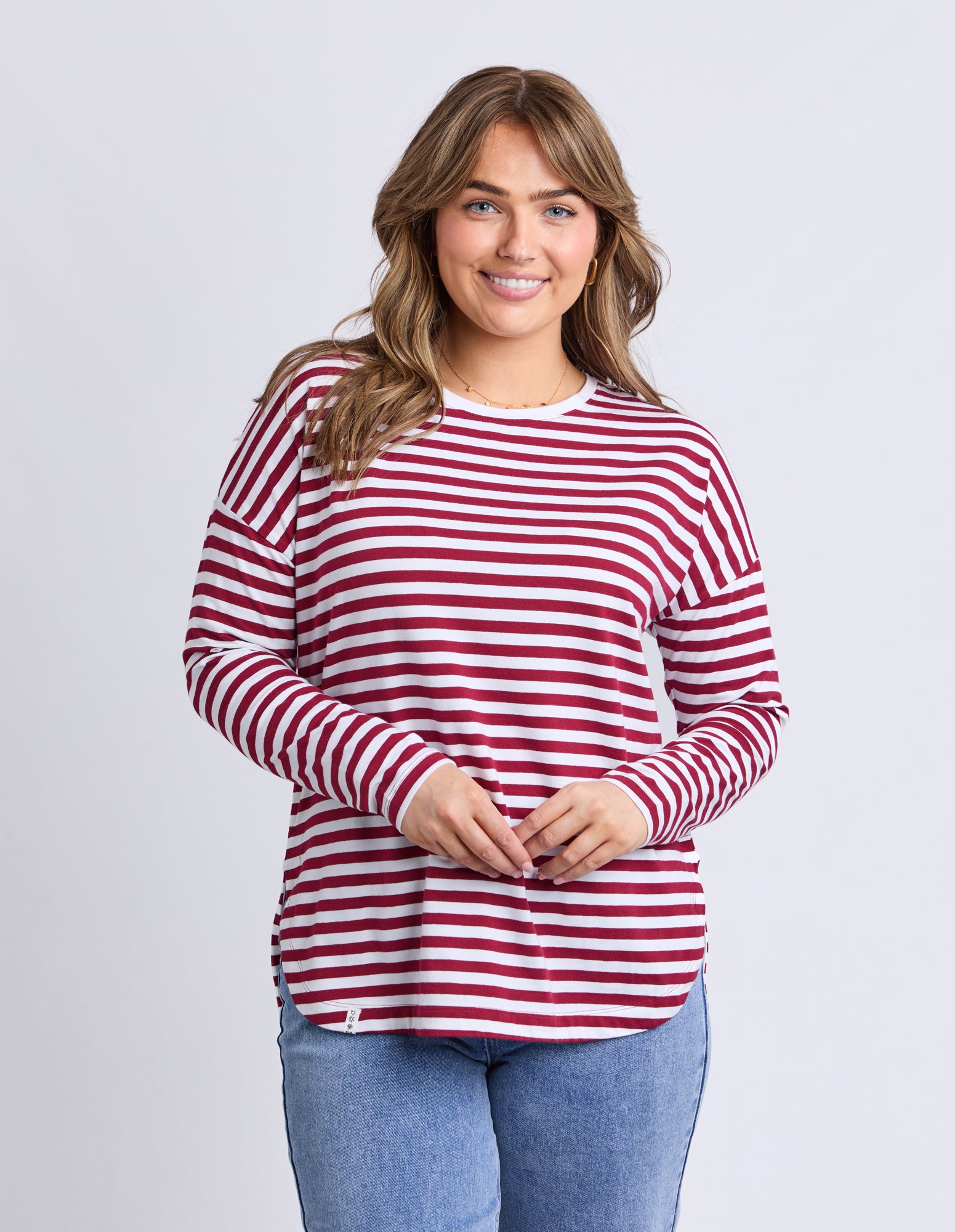 Lauren Long Sleeve Tee Maroon/White Stripe